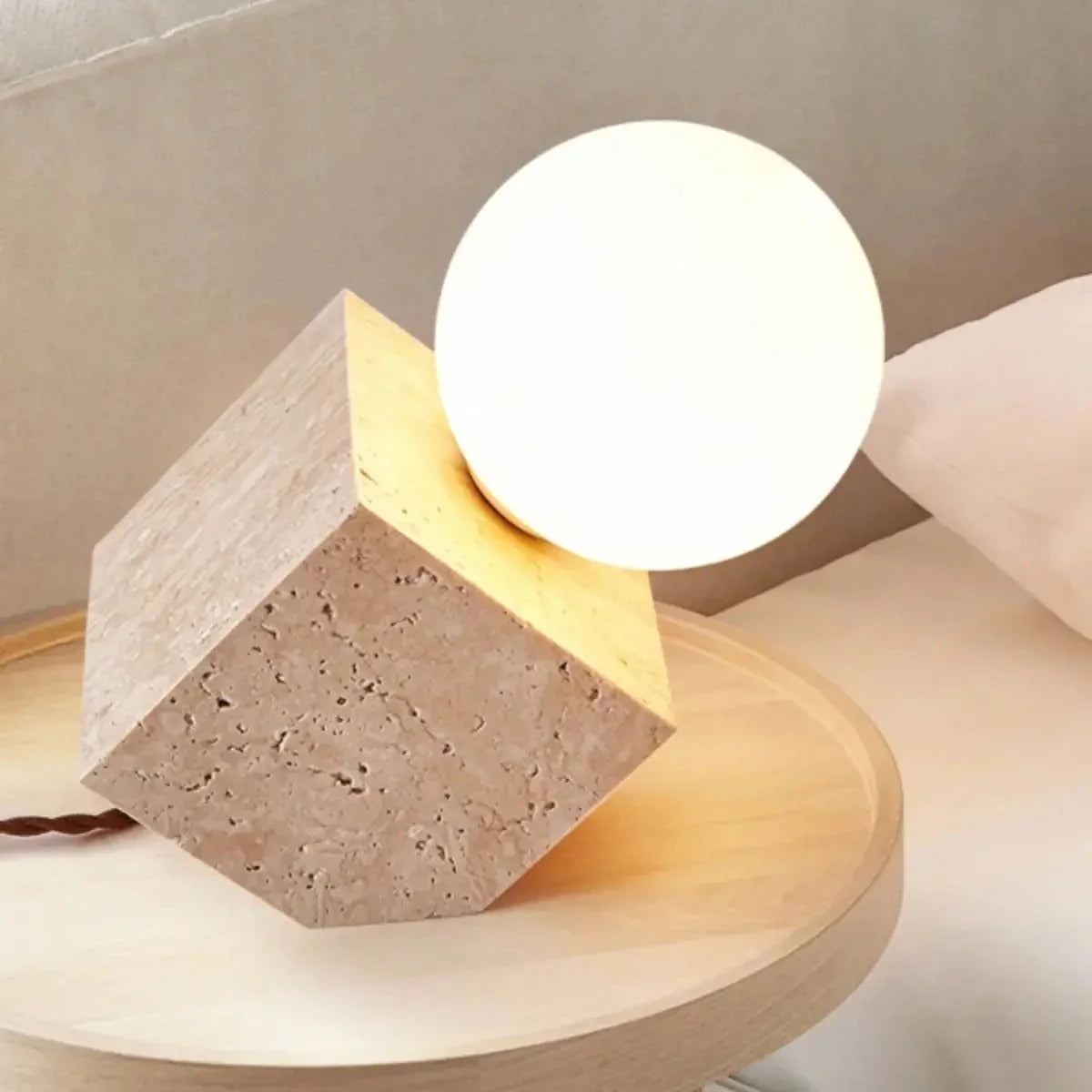 Lumen Stone Cube Orb Table Lamp