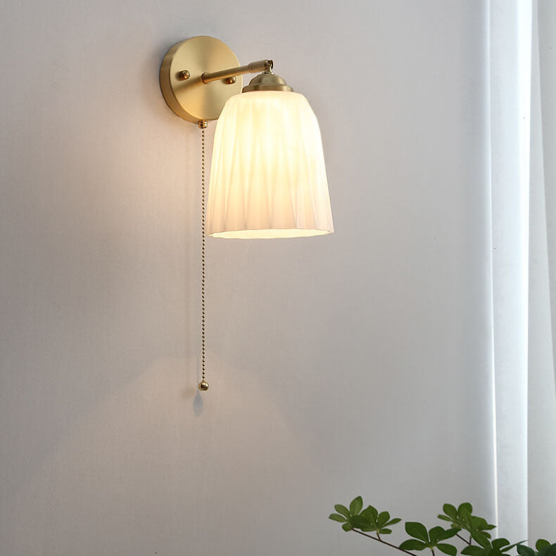 Lumen Milk Glass Pull Cord Wall Sconce