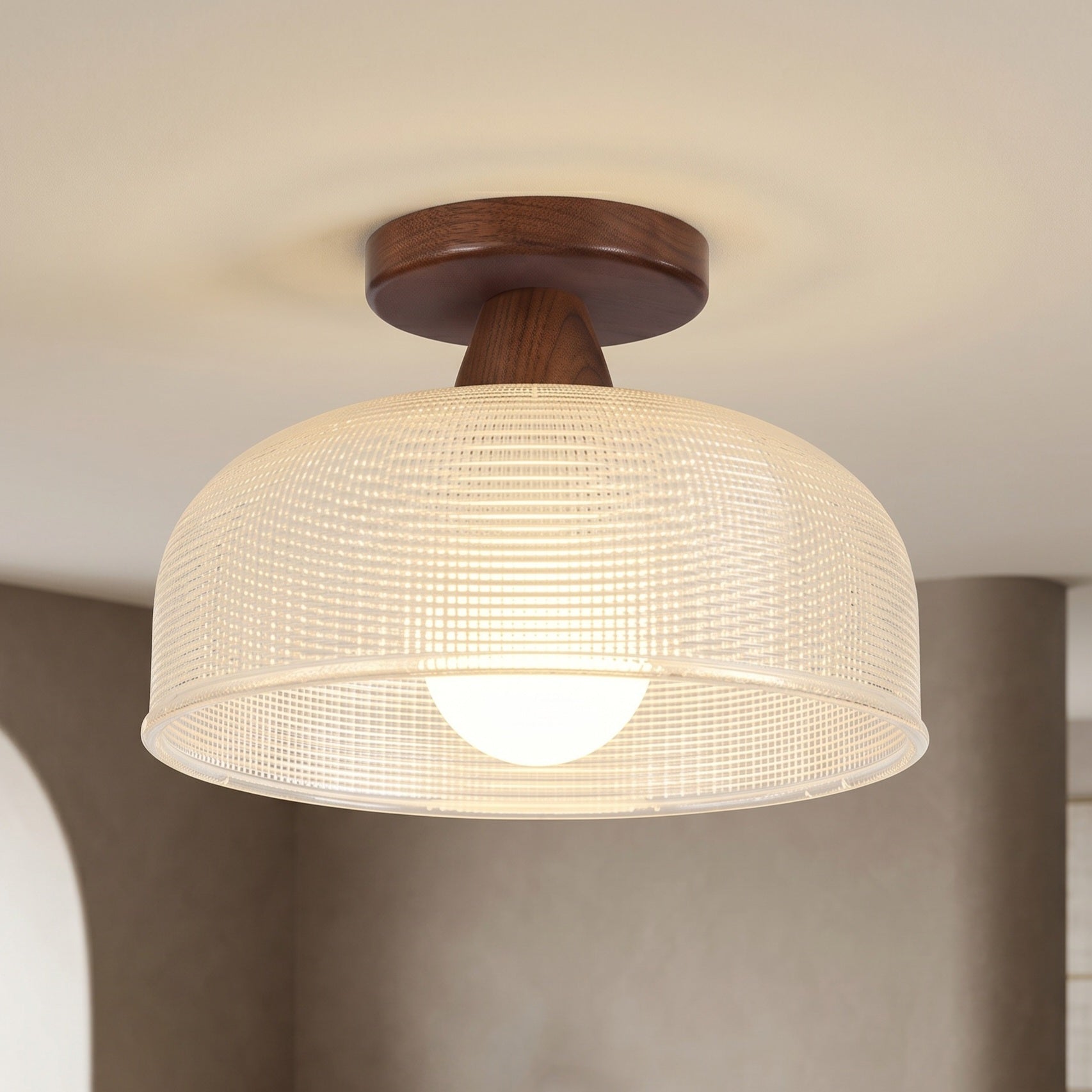 Lumen Solid Wood Flush Ceiling Lamp