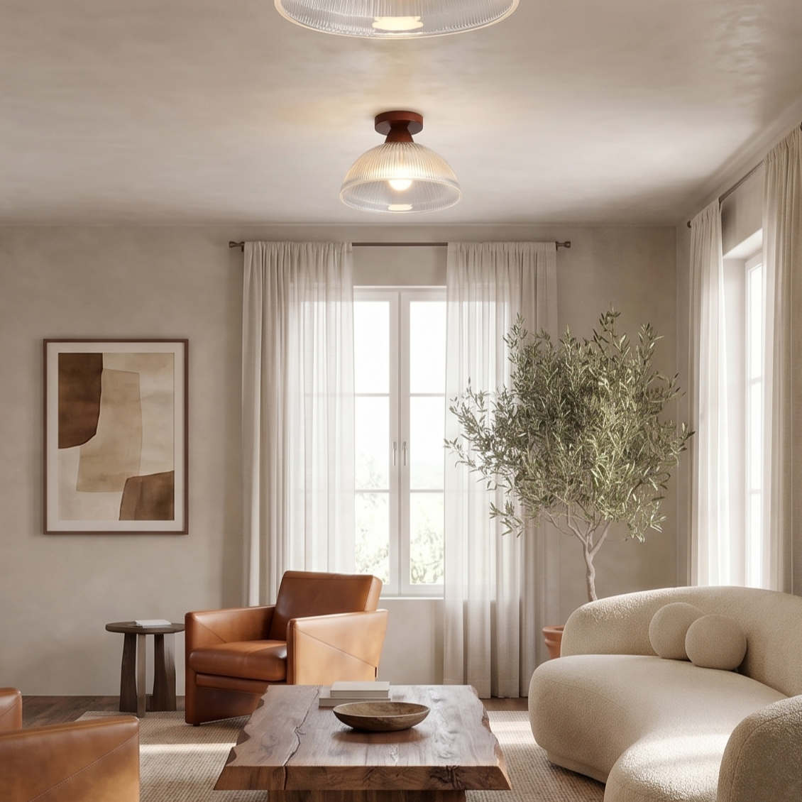 Lumen Solid Wood Flush Ceiling Lamp