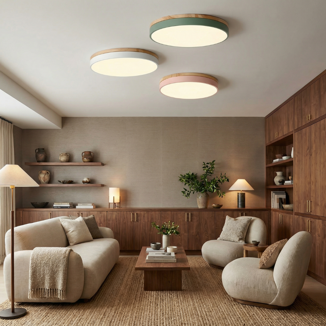 Lumen Nordic Wood Flush Ceiling Light