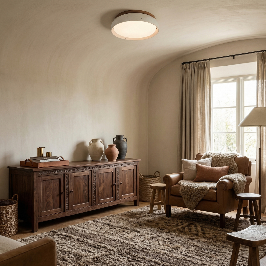 Lumen Wabisabi Travertine Round Ceiling Light