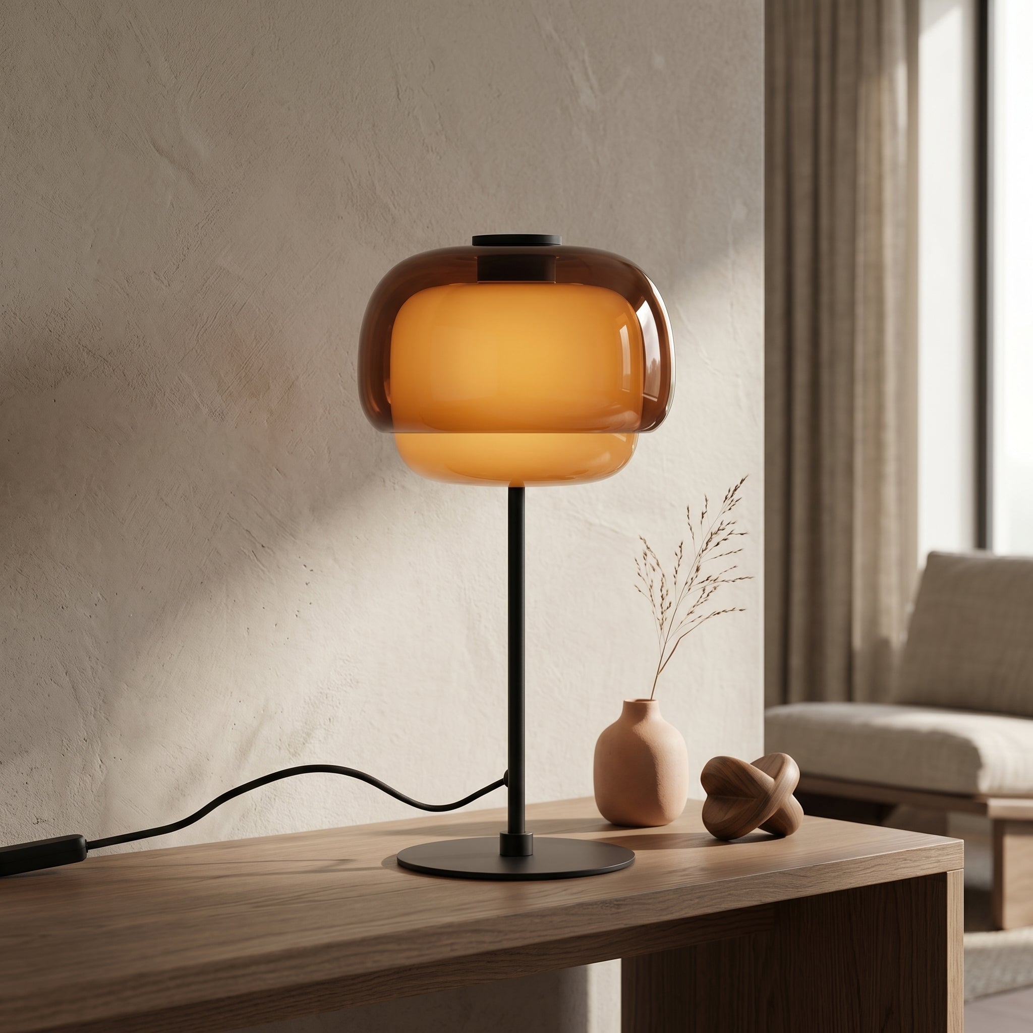 Lumen Sanae Double Dome Glass Table Lamp