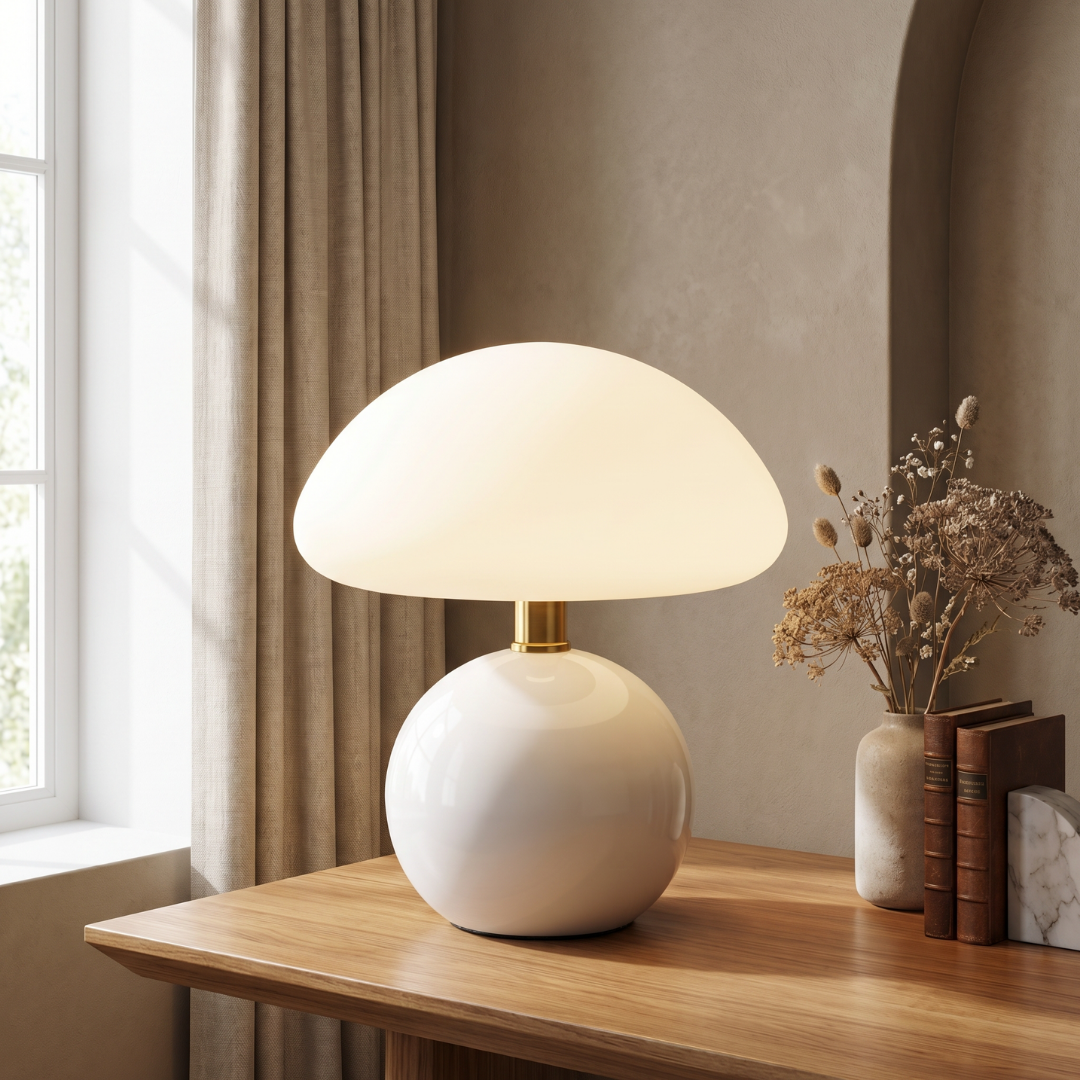 Lumen Cream Ceramic Mushroom Table Lamp