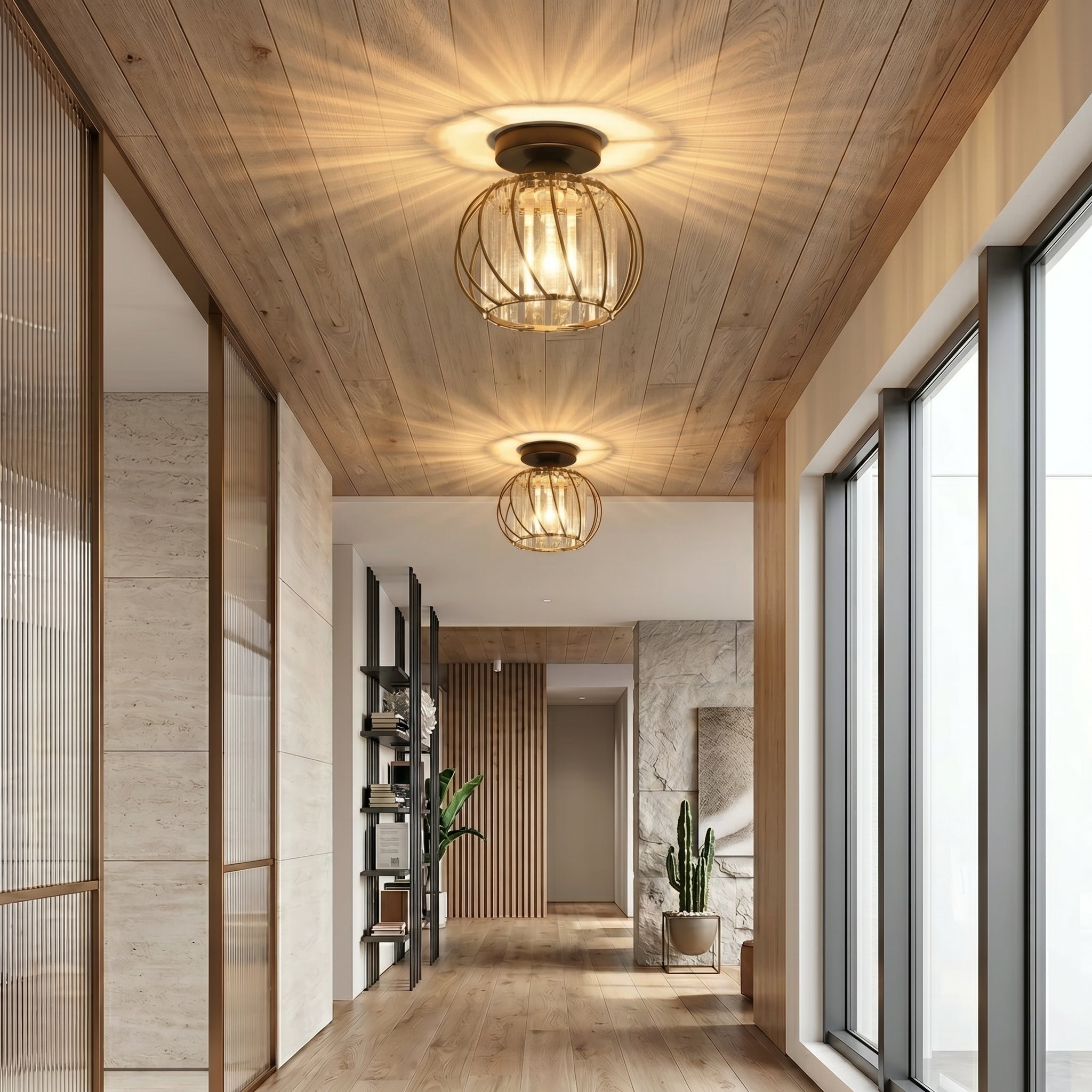 Lumen Black Luxury Glass Ceiling Light