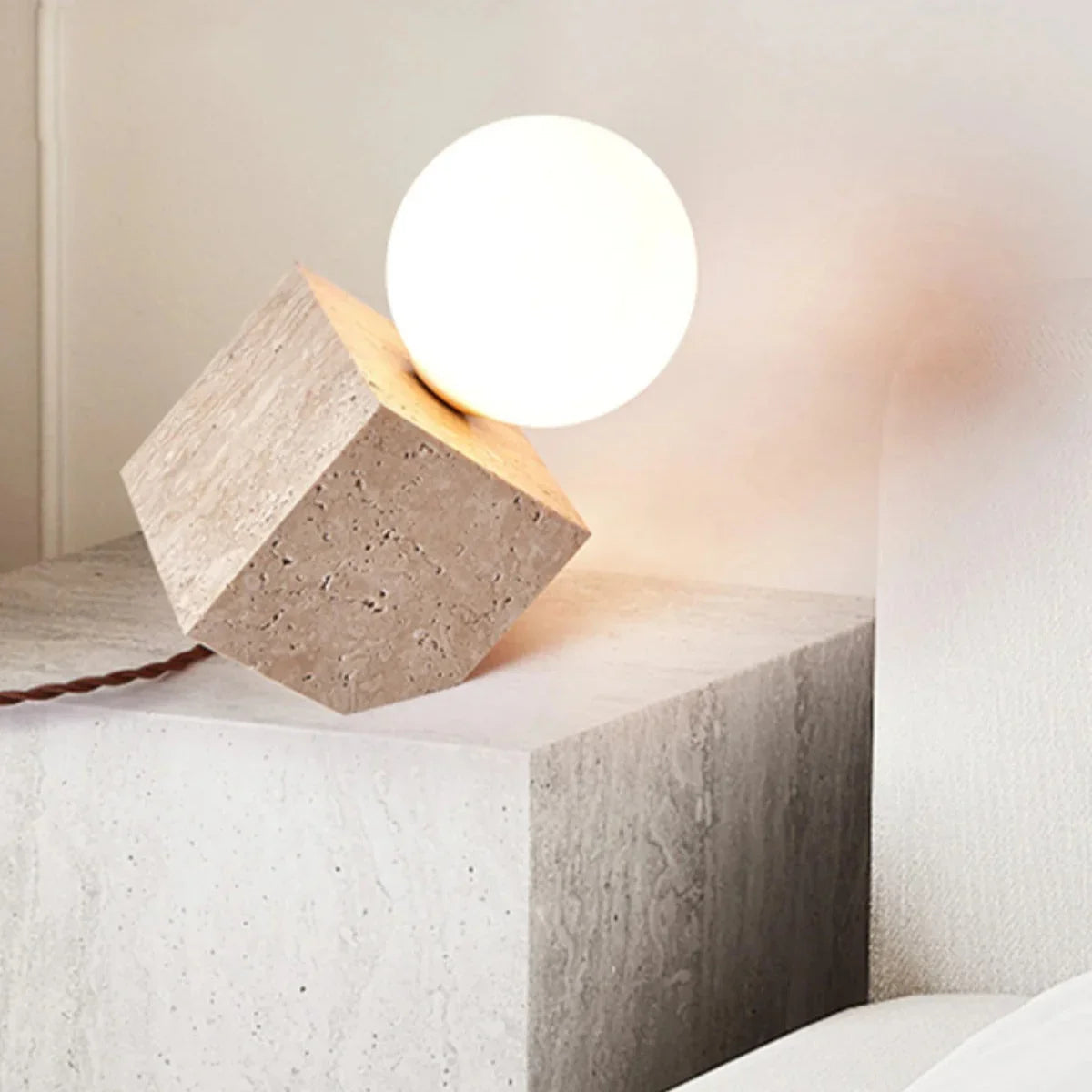 Lumen Stone Cube Orb Table Lamp