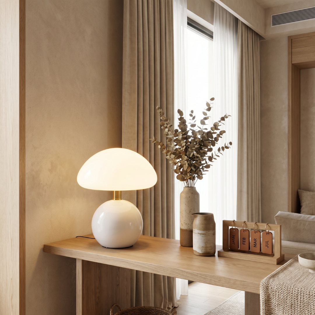 Lumen Cream Ceramic Mushroom Table Lamp