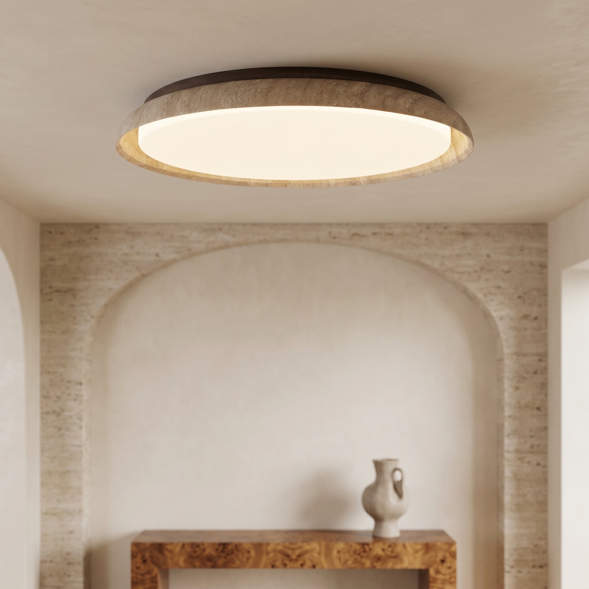 Lumen Round Travertine Ceiling Light
