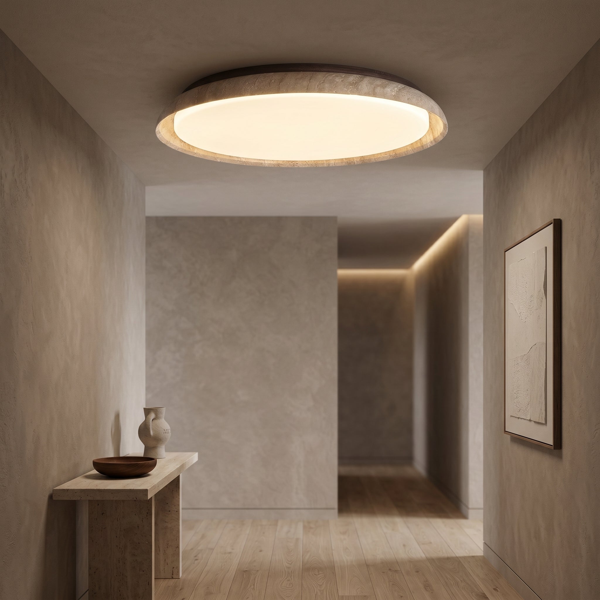 Lumen Round Travertine Ceiling Light