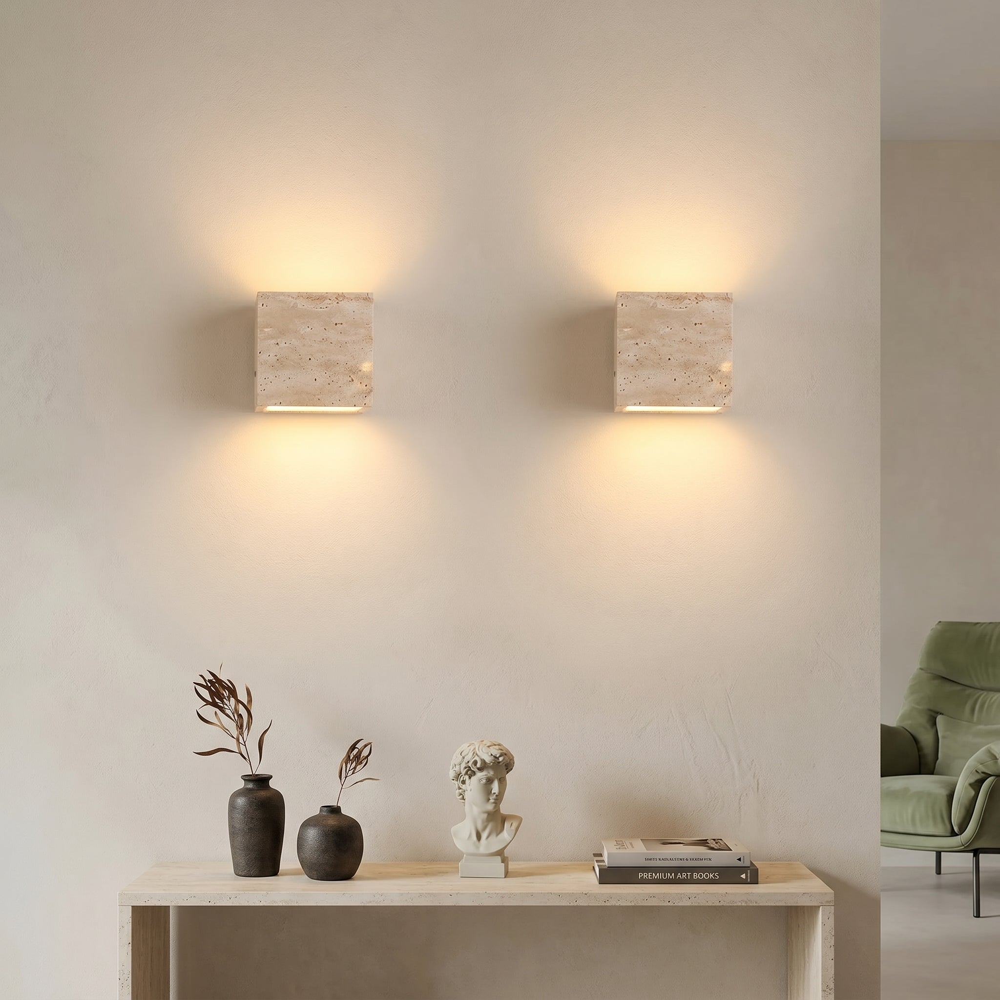 Lumen Travertine Outdoor Wall Lamp