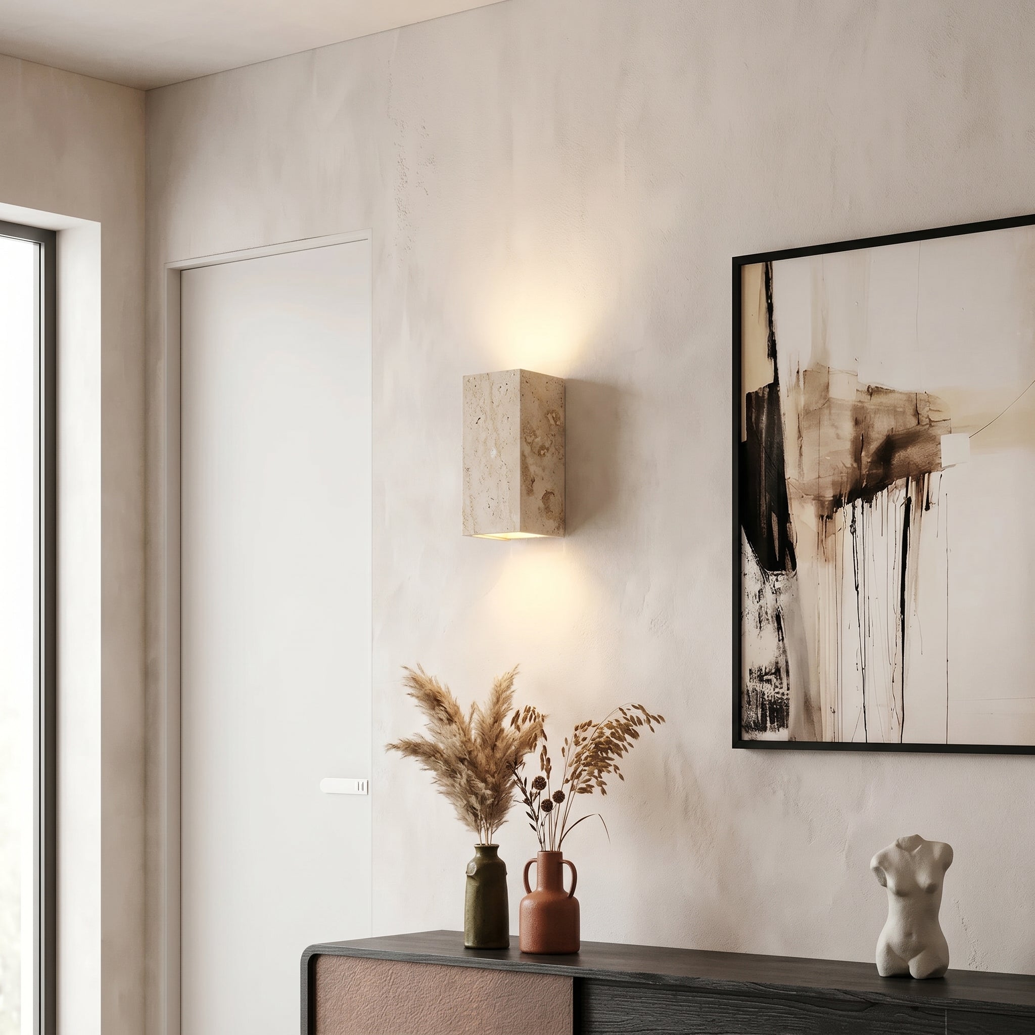 Lumen Travertine Outdoor Wall Lamp