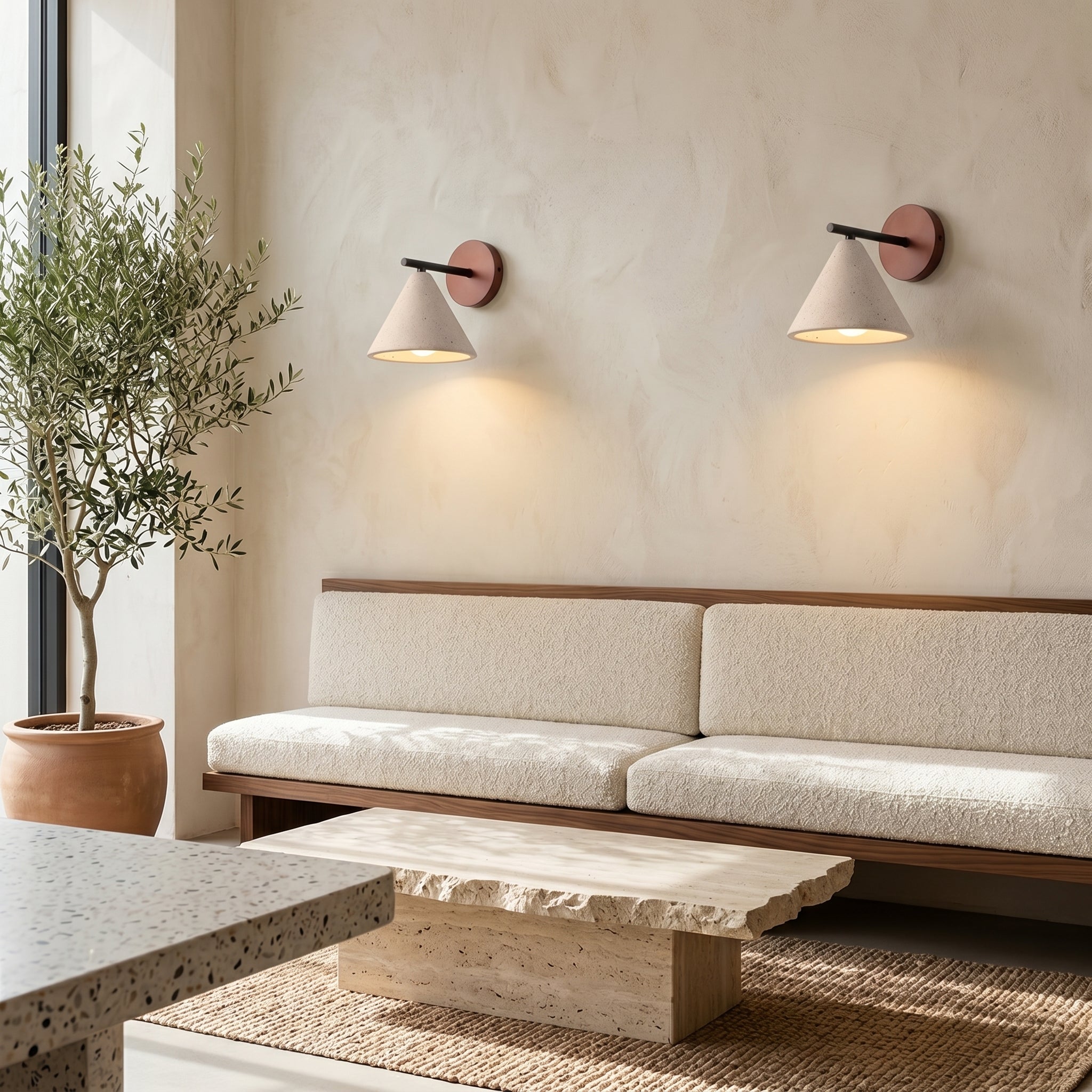 Lumen Travertine Cone Wall Light
