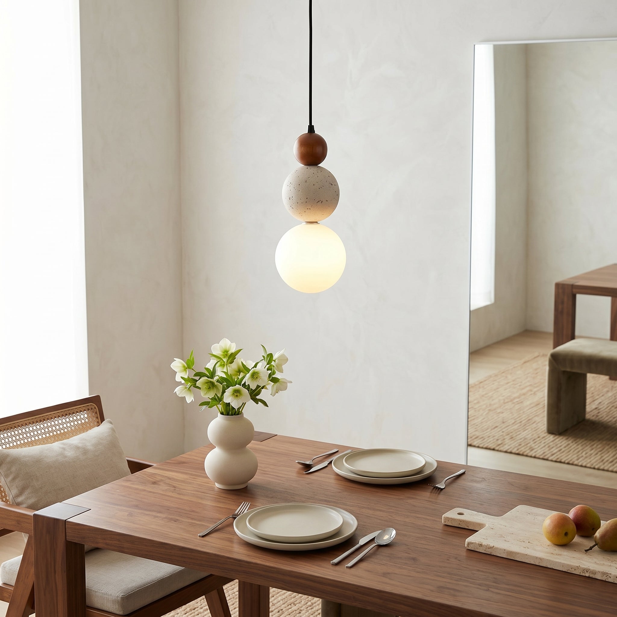 Lumen Cream Stone Bedside Pendant