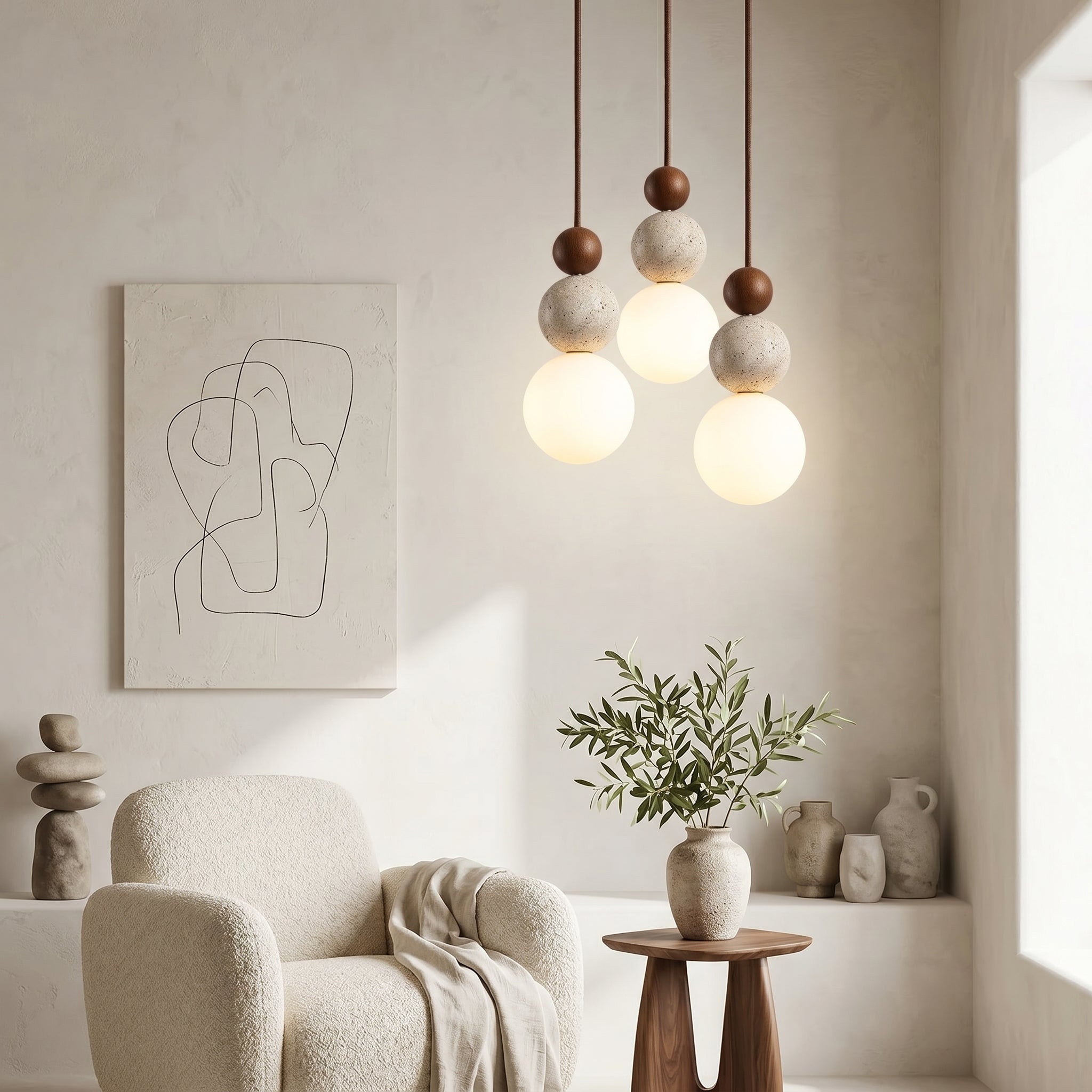 Lumen Cream Stone Bedside Pendant