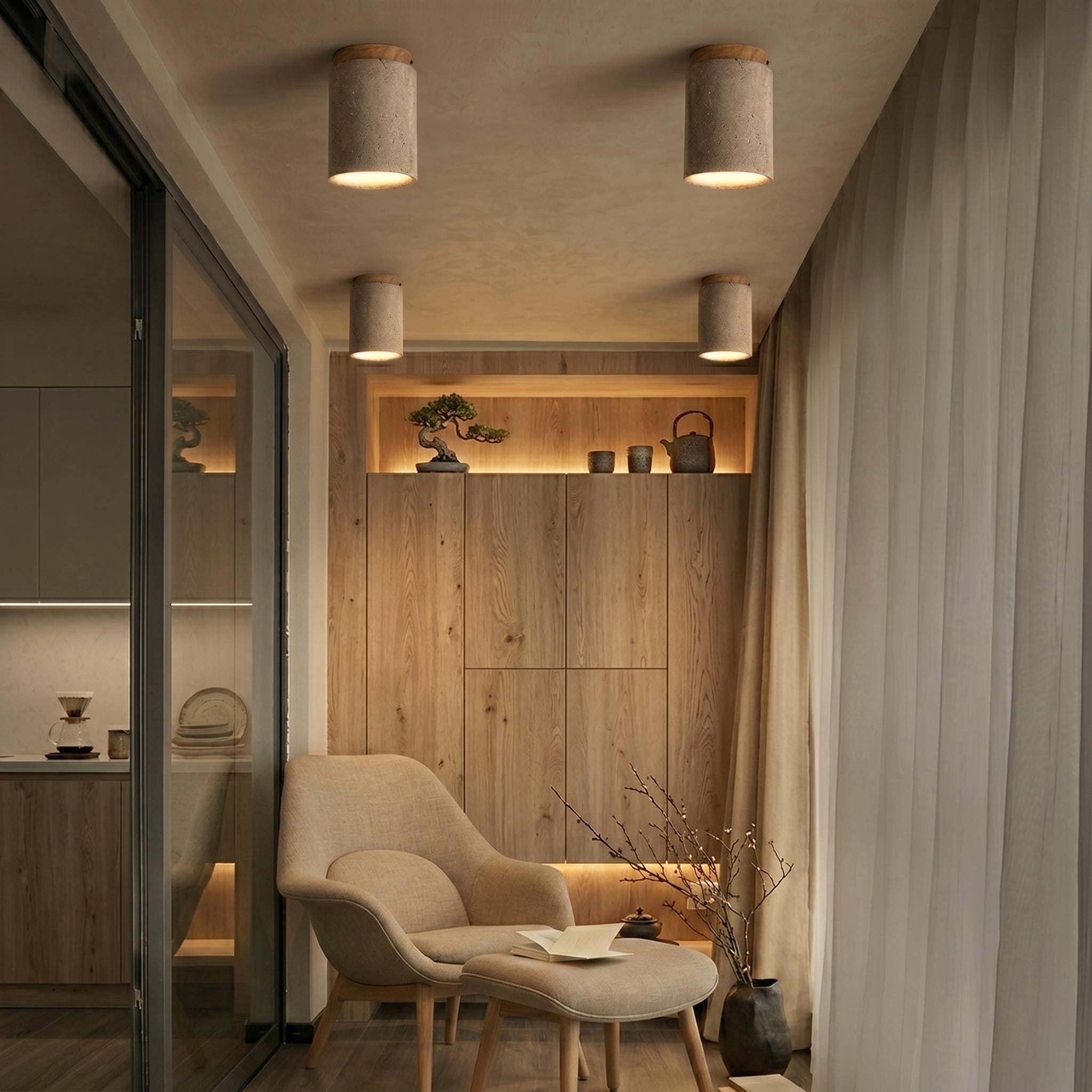 Lumen Travertine Flush Mount