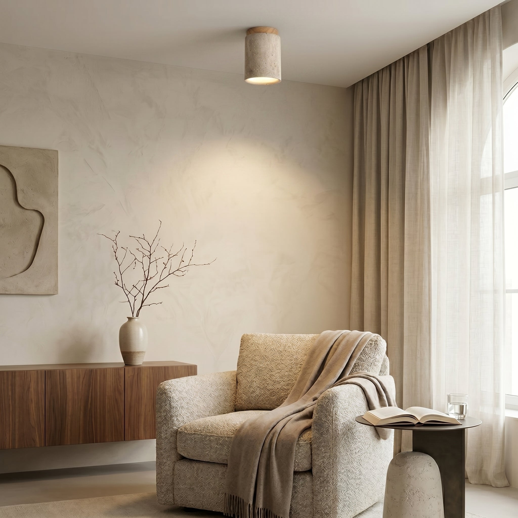 Lumen Travertine Flush Mount