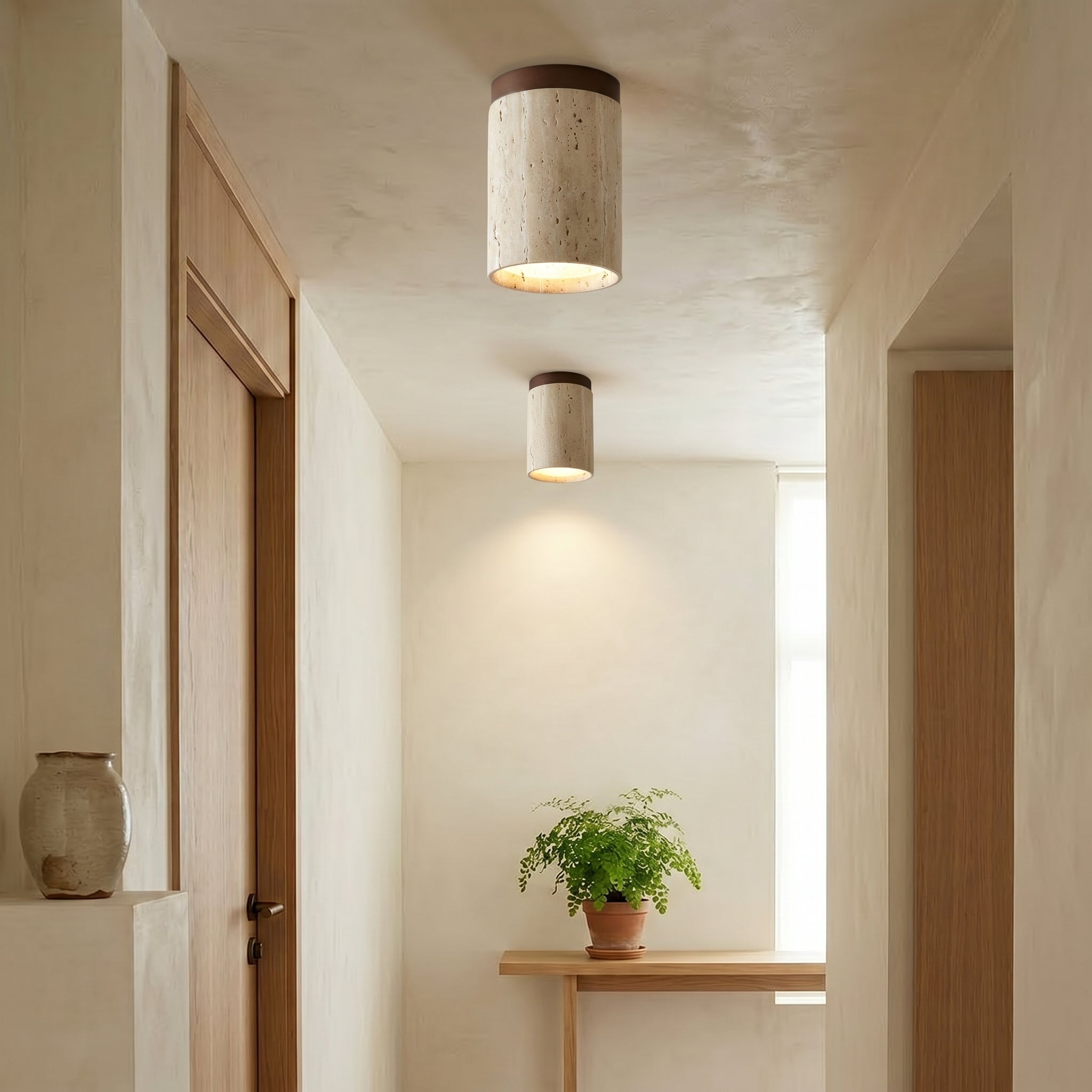Lumen Travertine Flush Mount