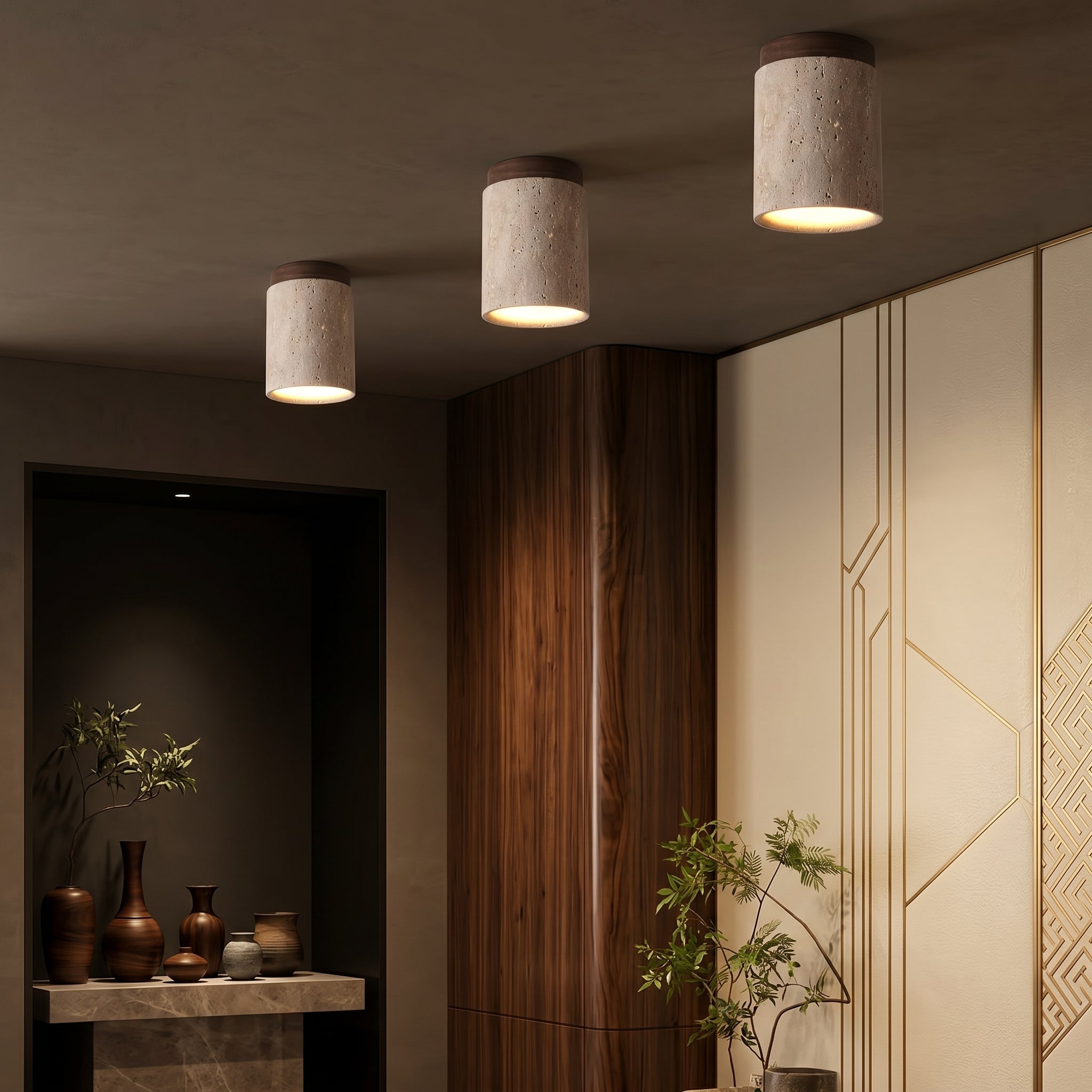 Lumen Travertine Flush Mount
