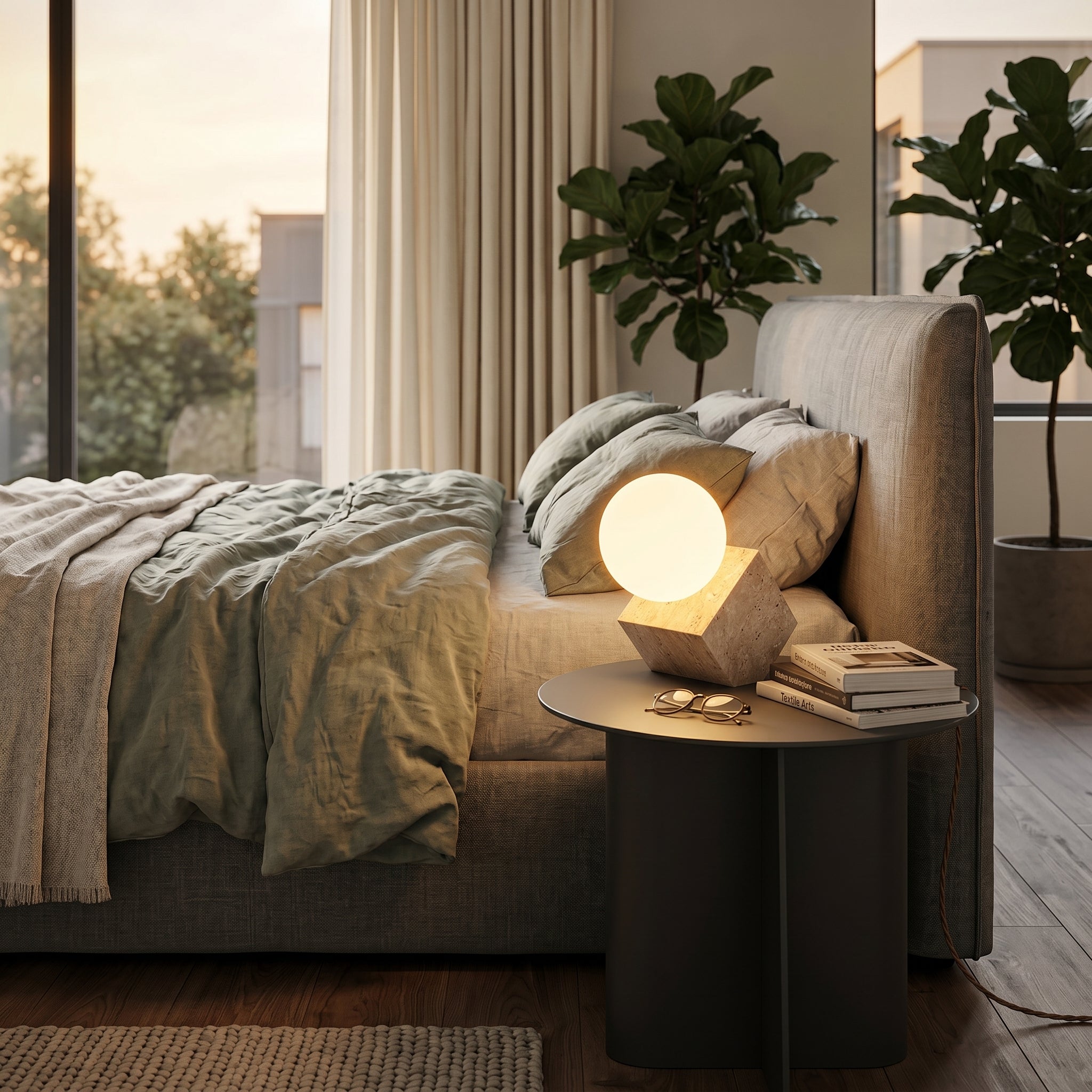 Lumen Stone Cube Orb Table Lamp