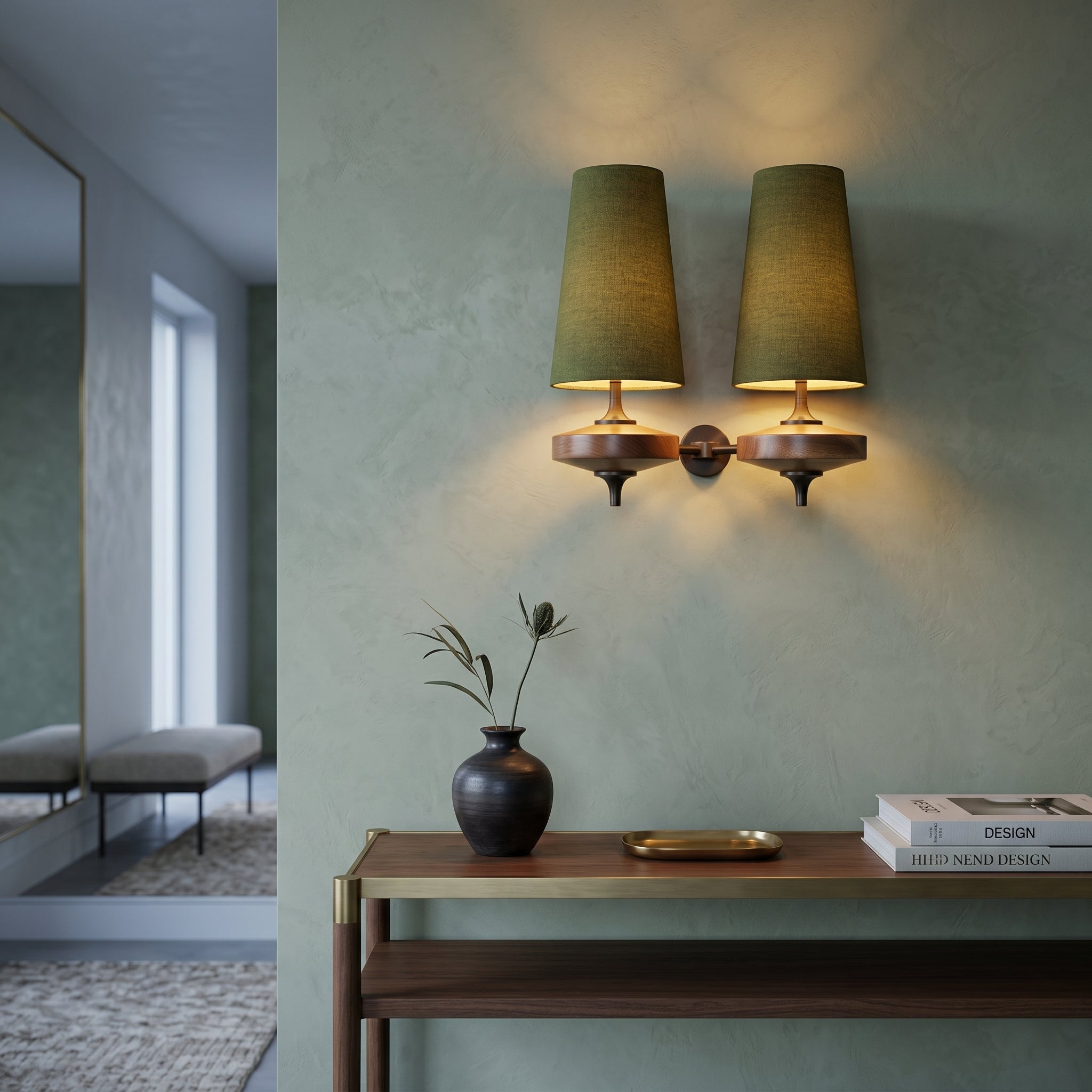 Lumen Wood Base Shade Wall Light
