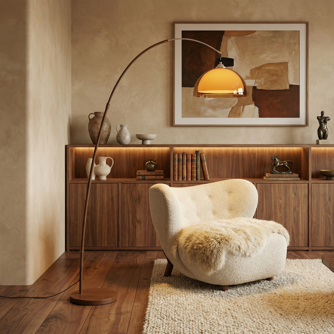 Lumen Walnut Arc Floor Lamp
