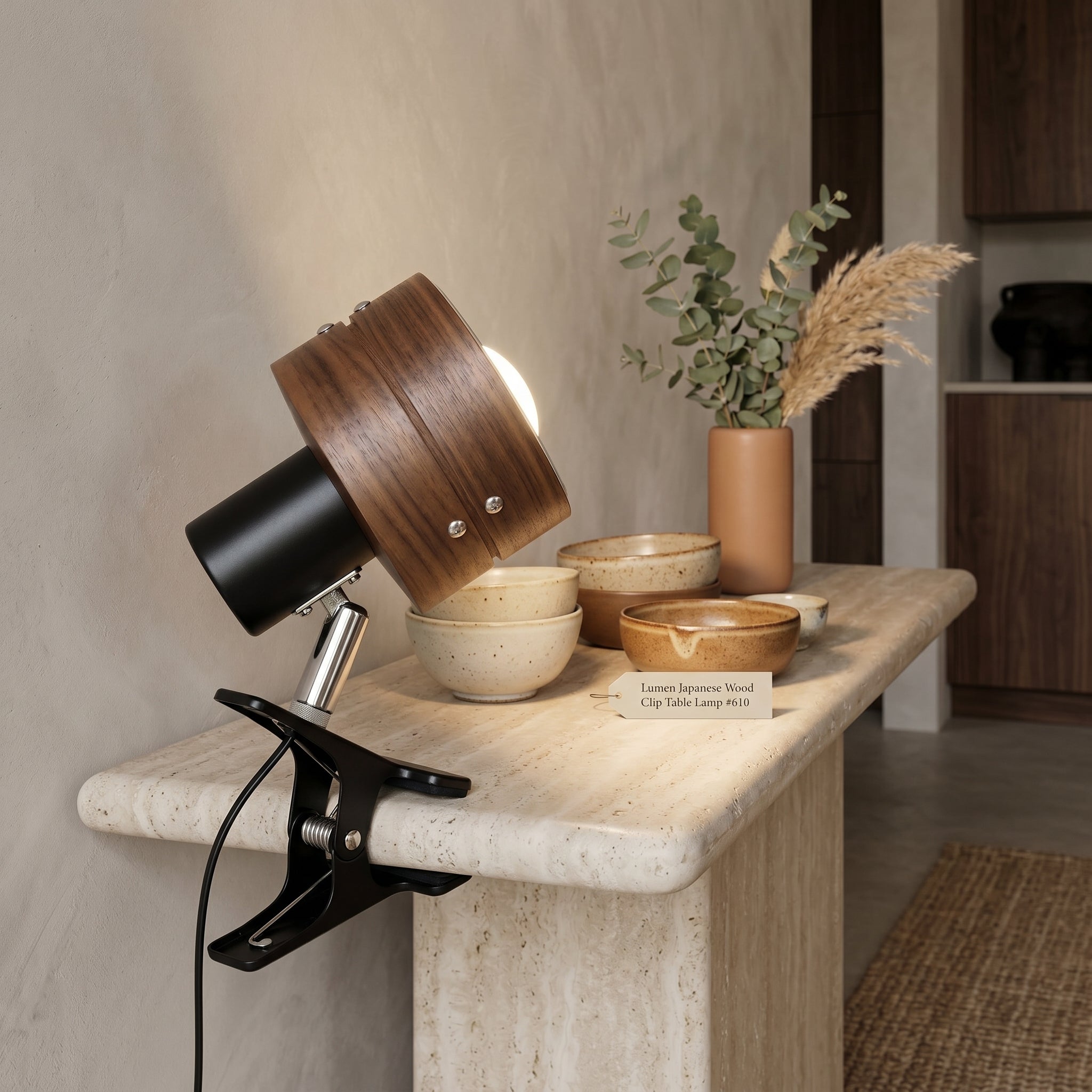 Lumen Japanese Wood Clip Table Lamp