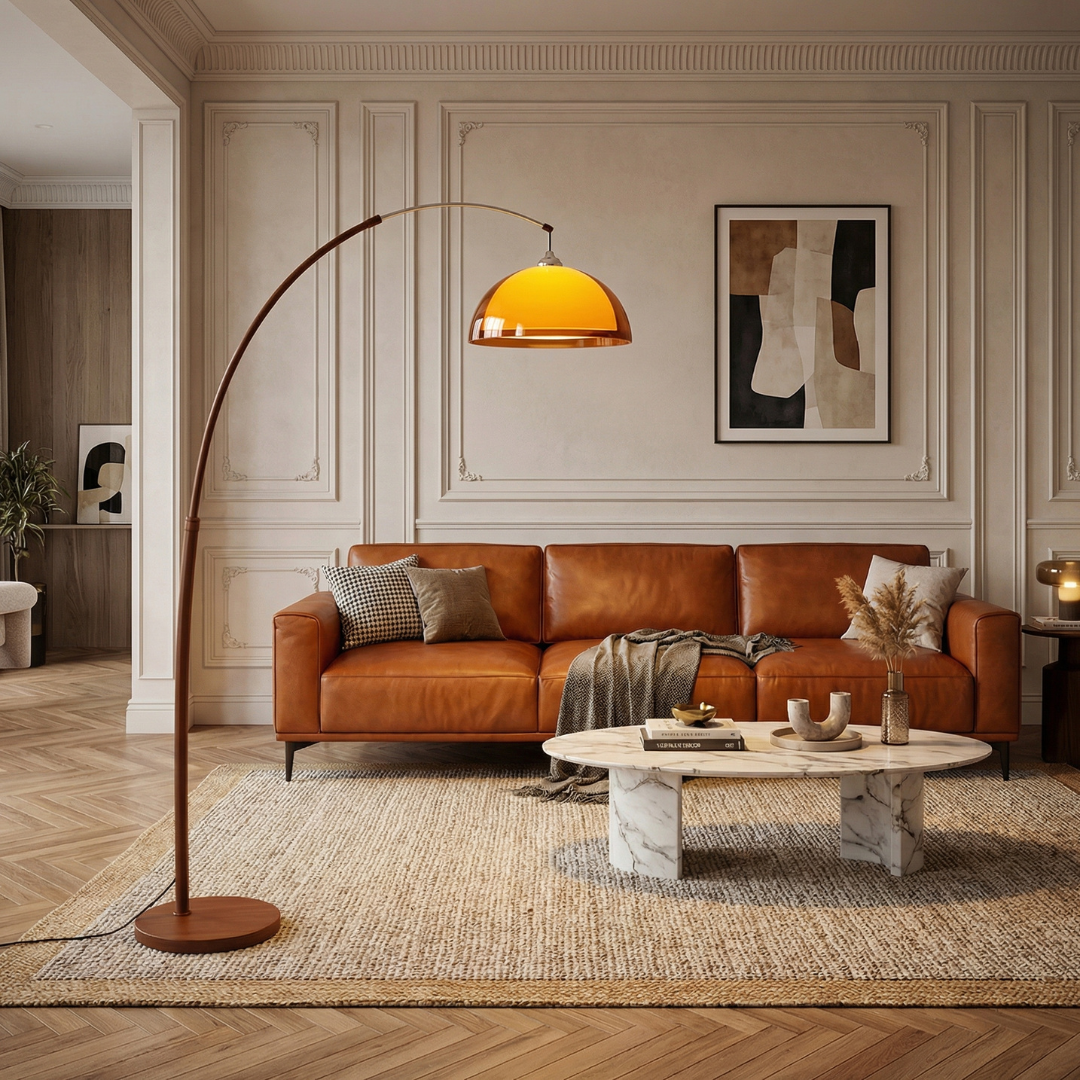 Lumen Walnut Arc Floor Lamp