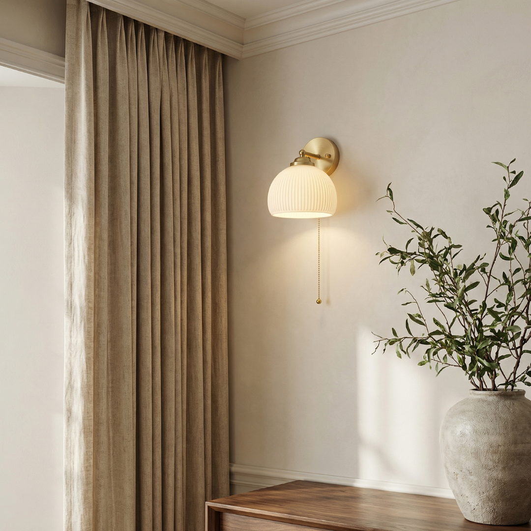 Lumen Milk Glass Pull Cord Wall Sconce