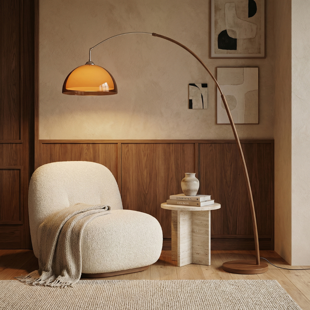 Lumen Walnut Arc Floor Lamp