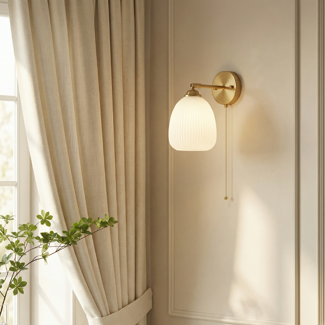 Lumen Milk Glass Pull Cord Wall Sconce