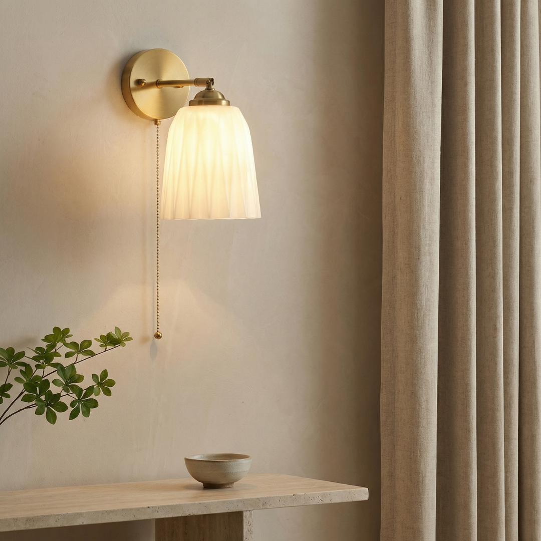Lumen Milk Glass Pull Cord Wall Sconce