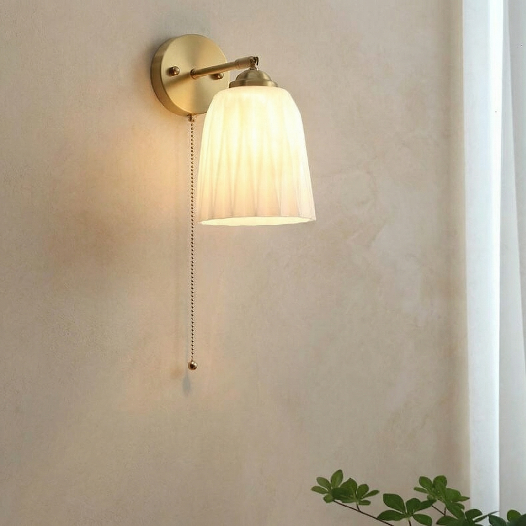 Lumen Milk Glass Pull Cord Wall Sconce