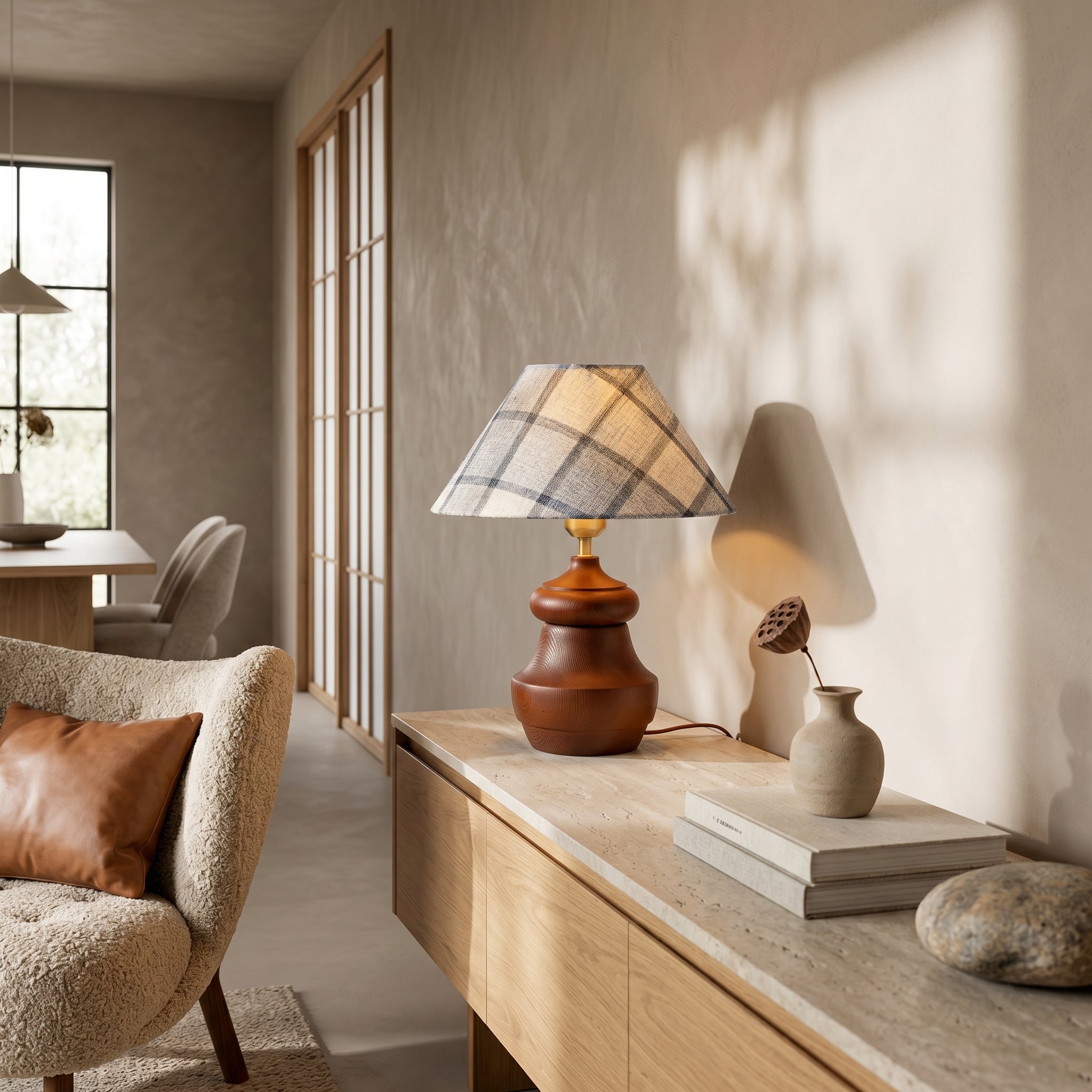 Lumen Plaid Shade Table Lamp