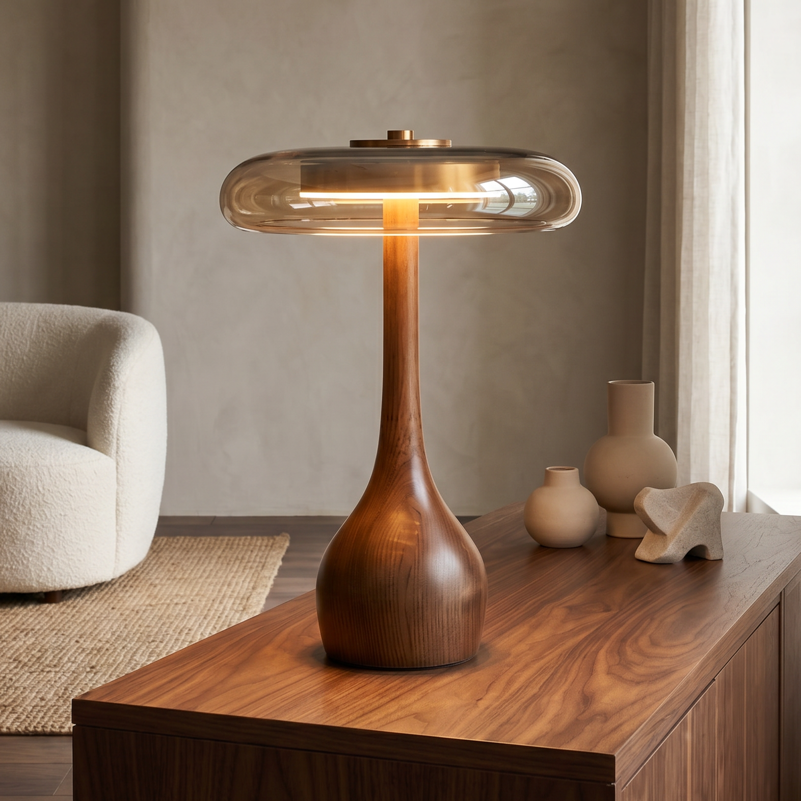 Lumen Sculpted Wood Table Lamp