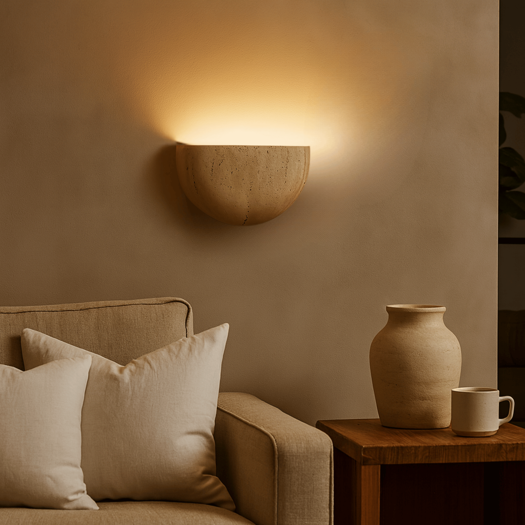 Lumen Travertine Stone Wall Lamp