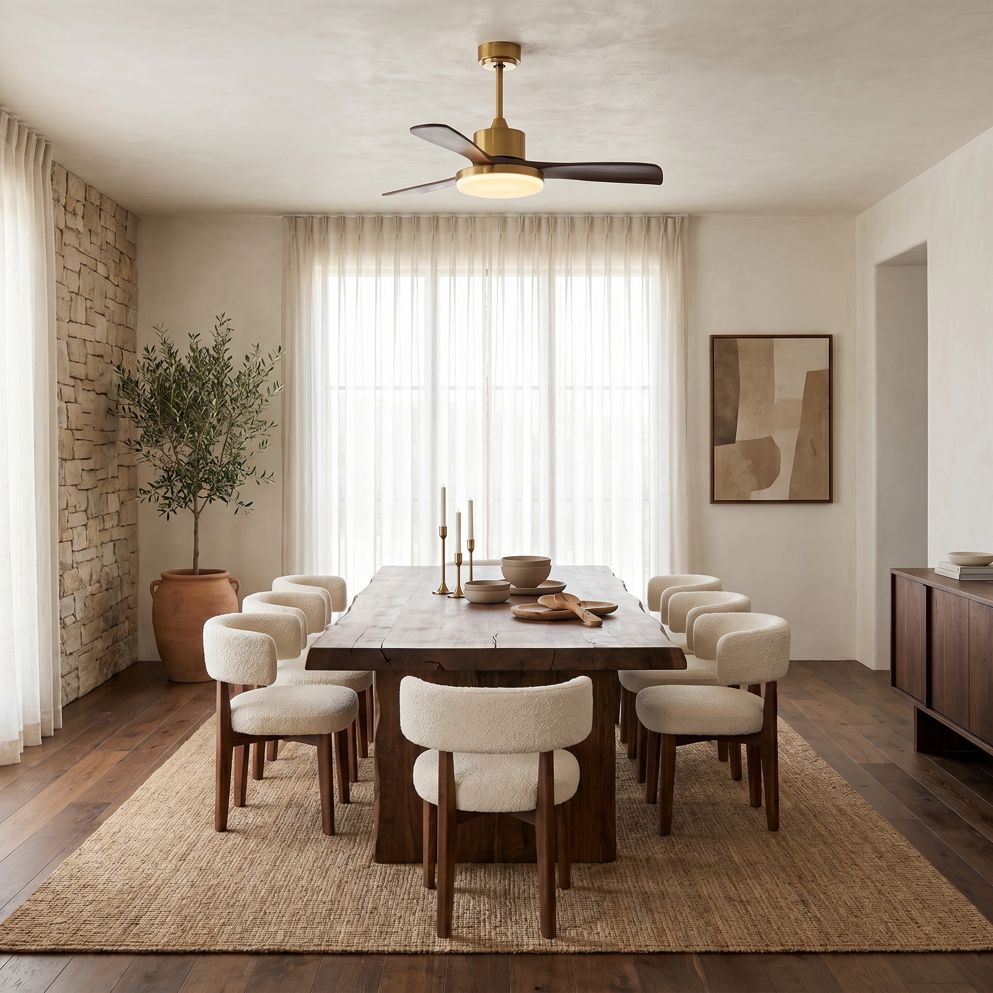 Lumen Brass Stem Wood Fan