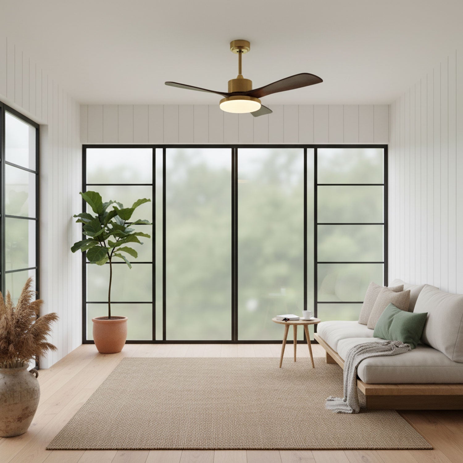 Lumen Brass Stem Wood Fan
