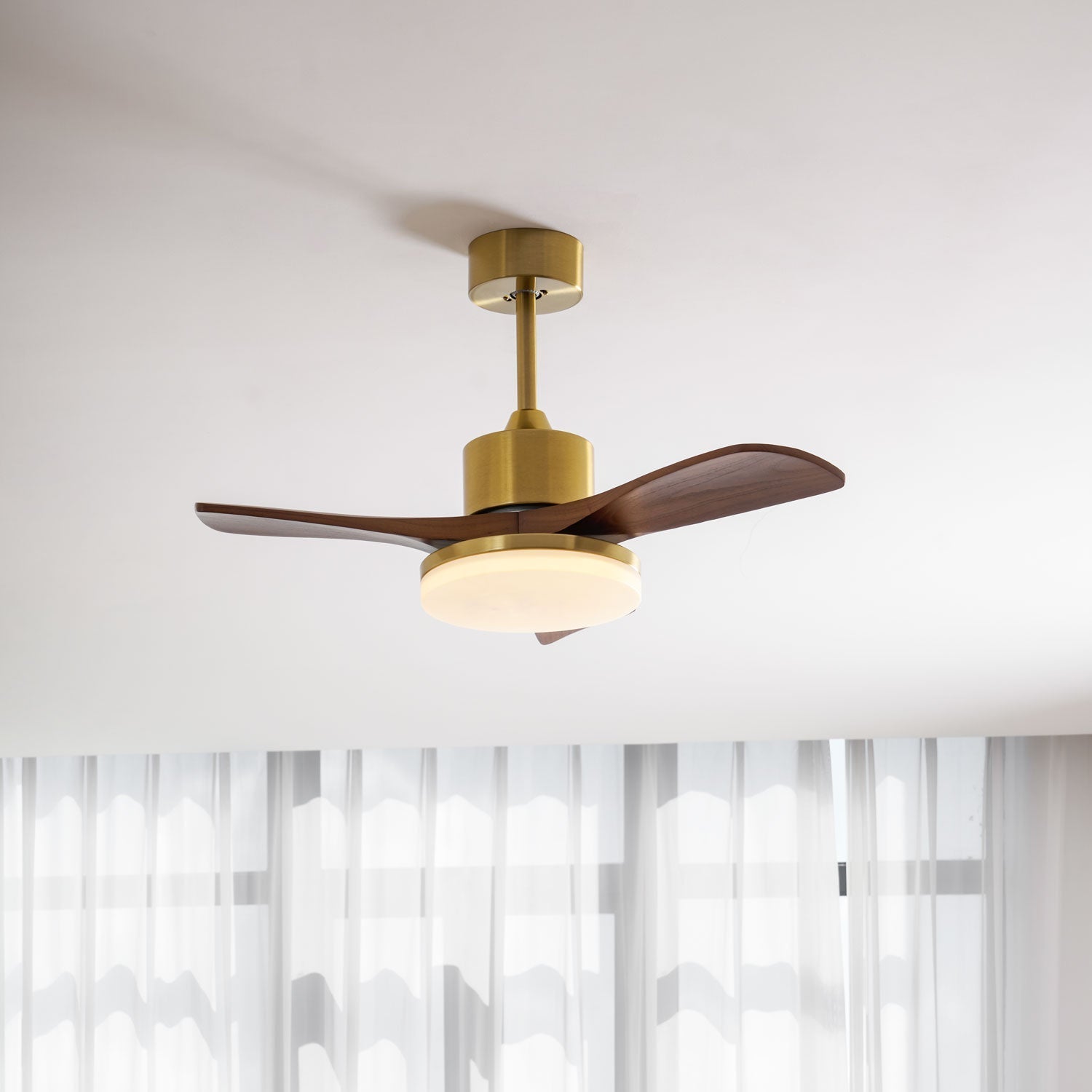 Lumen Brass Stem Wood Fan
