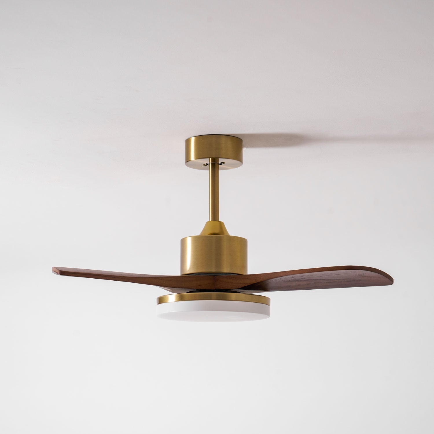 Lumen Brass Stem Wood Fan