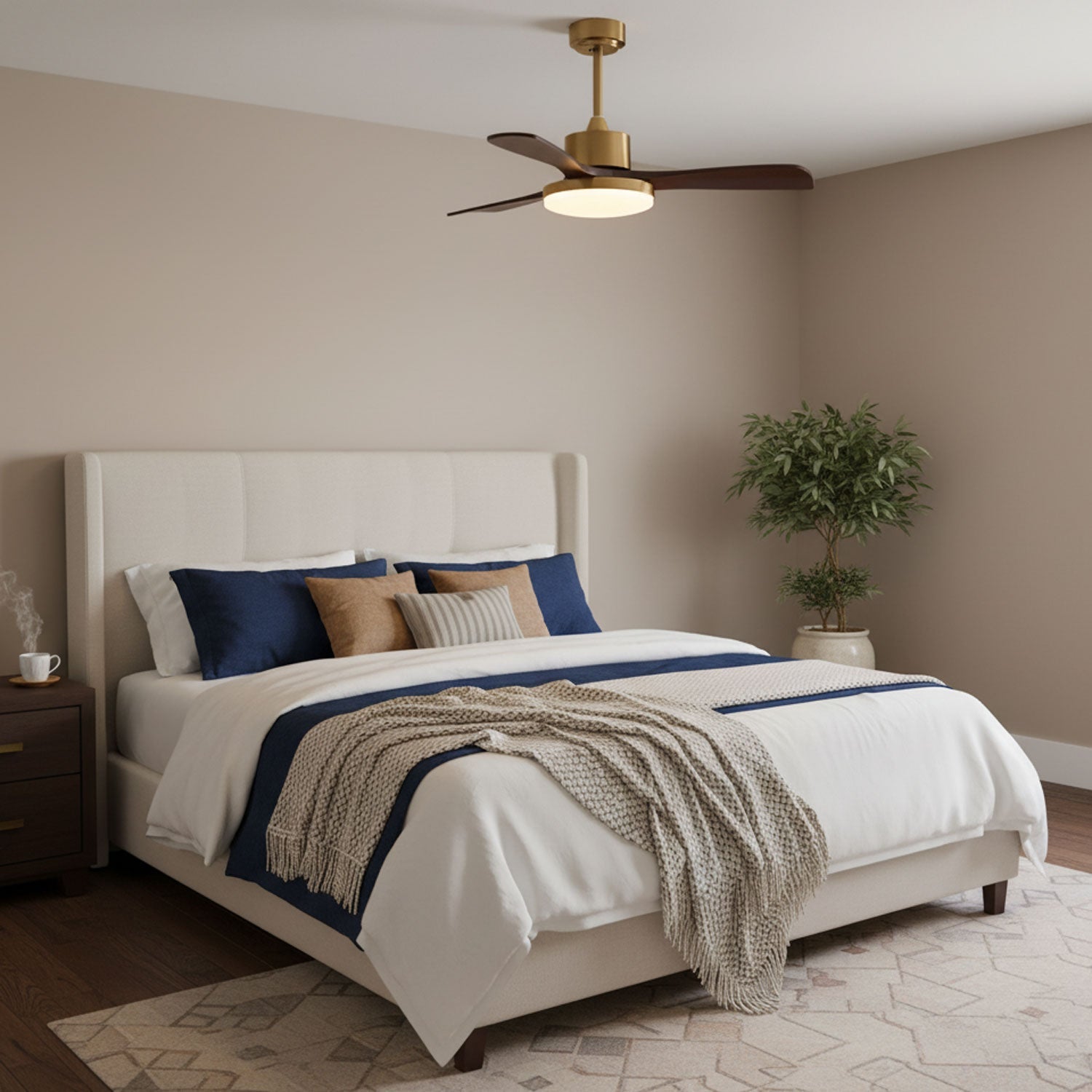 Lumen Brass Stem Wood Fan