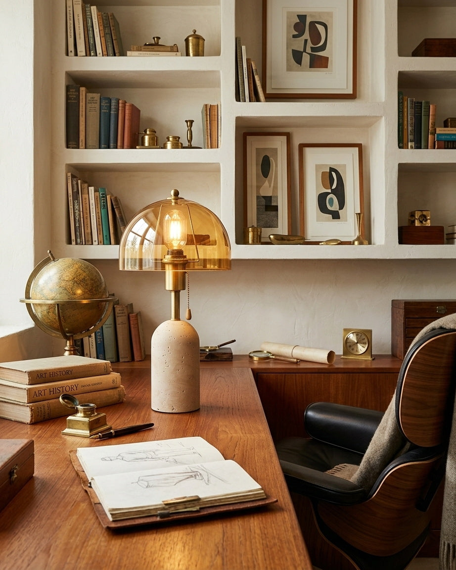 Lumen Avero Travertine Table Lamp