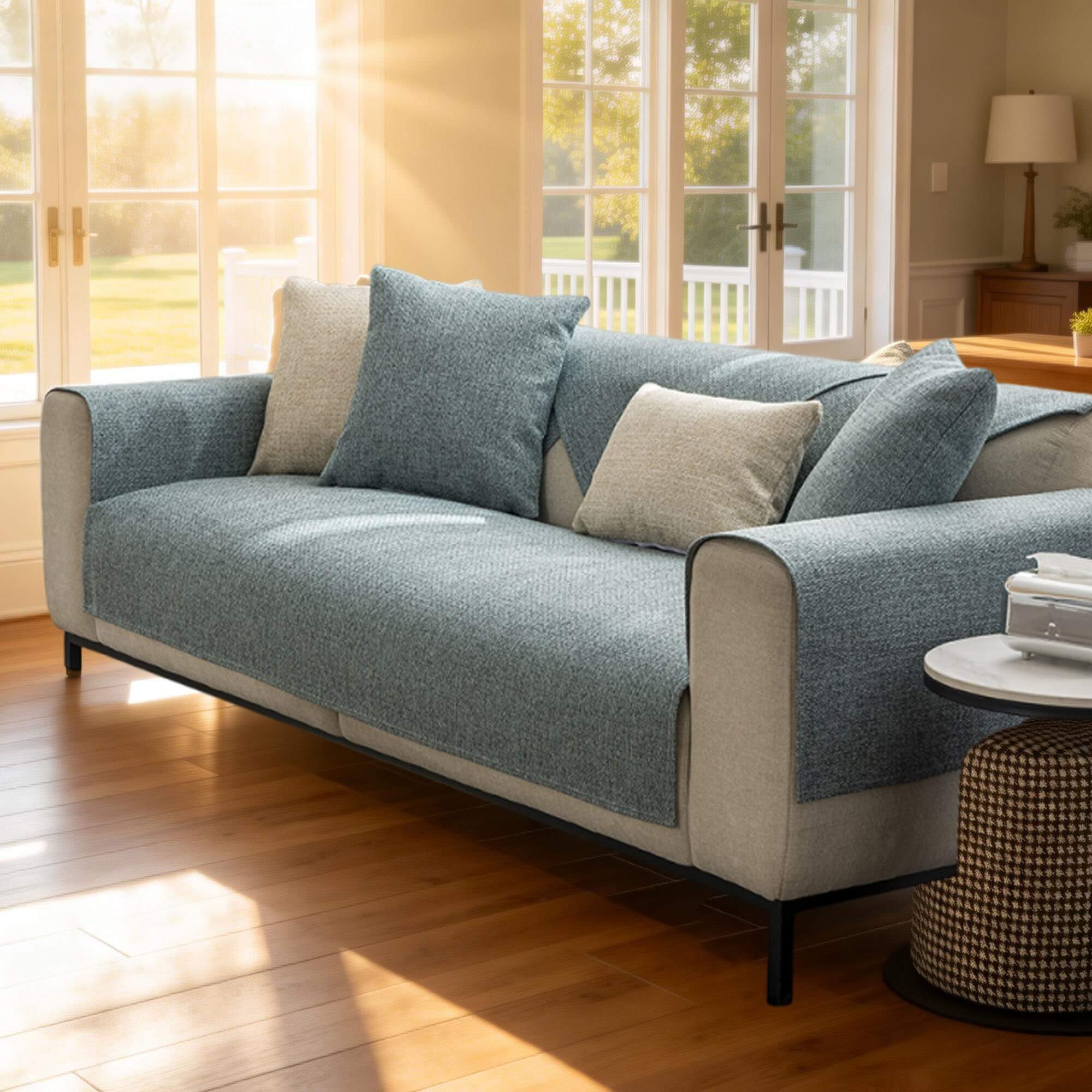 Drapée Linen Sofa Cover for Pets, Sectional Sofa Cover