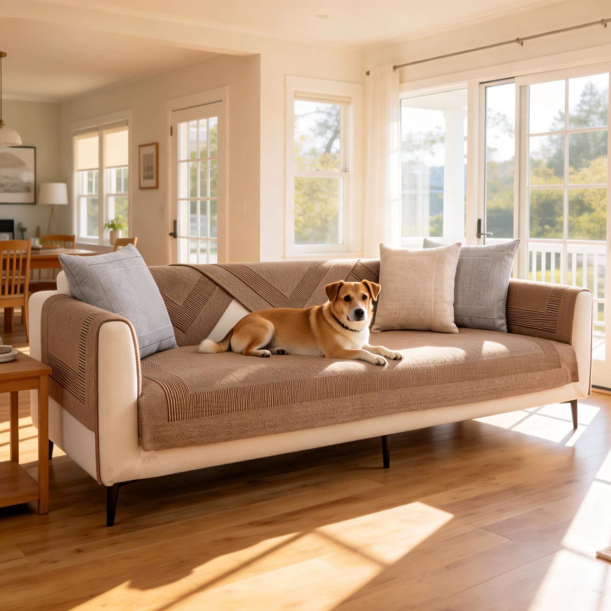 Drapée Linen Sofa Cover for Pets, Sectional Sofa Cover