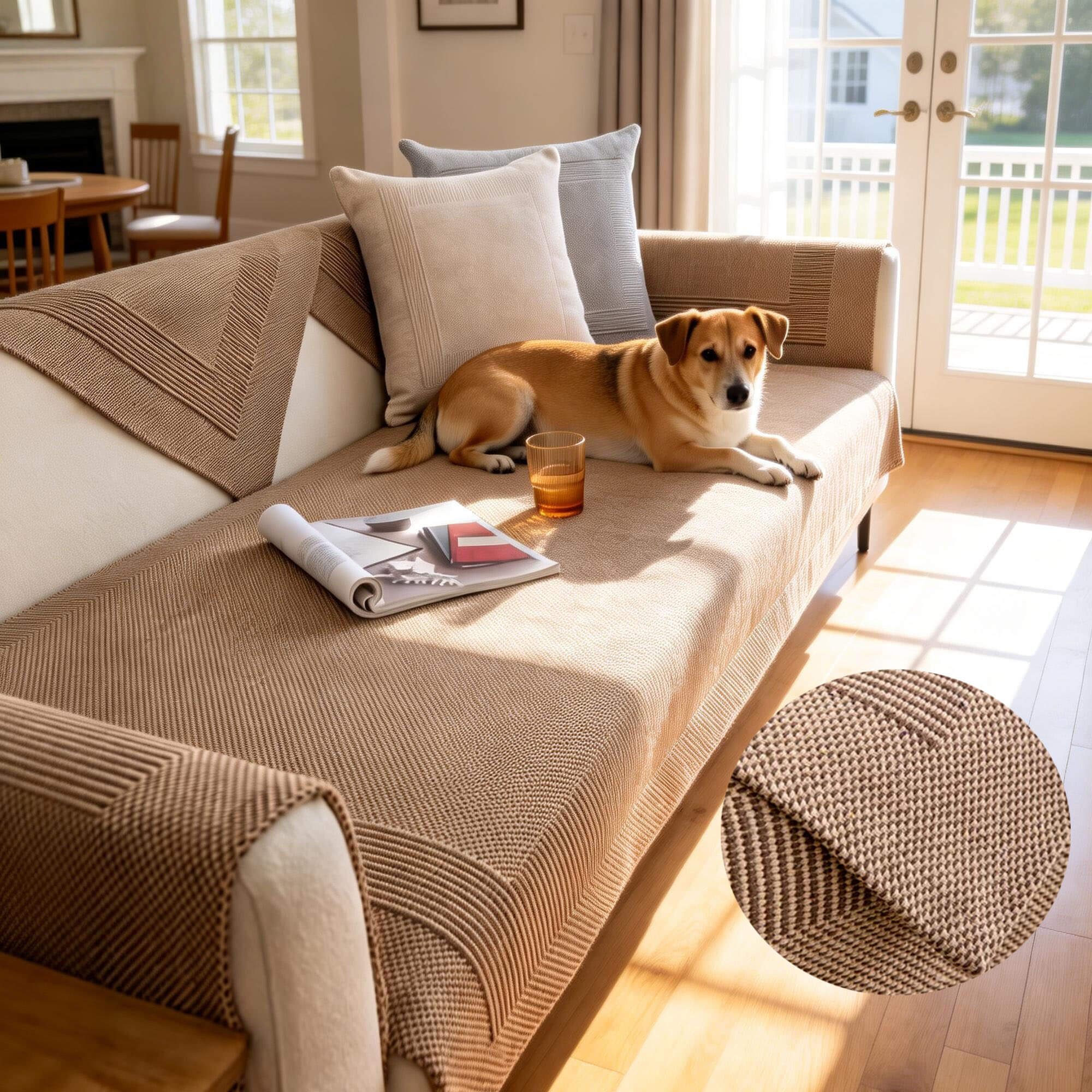 Drapée Linen Sofa Cover for Pets, Sectional Sofa Cover