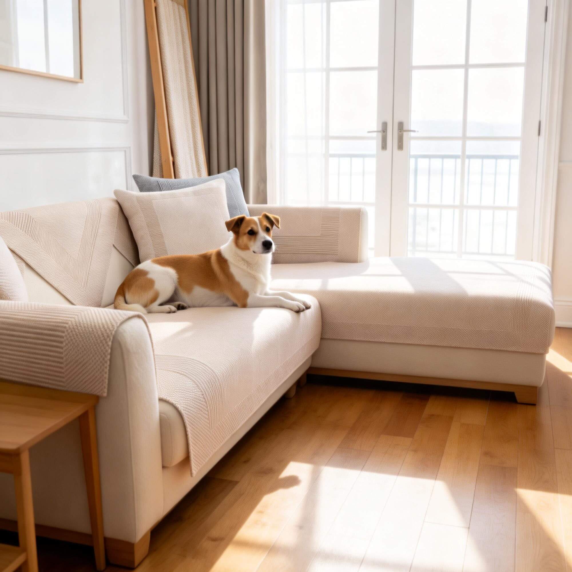 Drapée Linen Sofa Cover for Pets, Sectional Sofa Cover