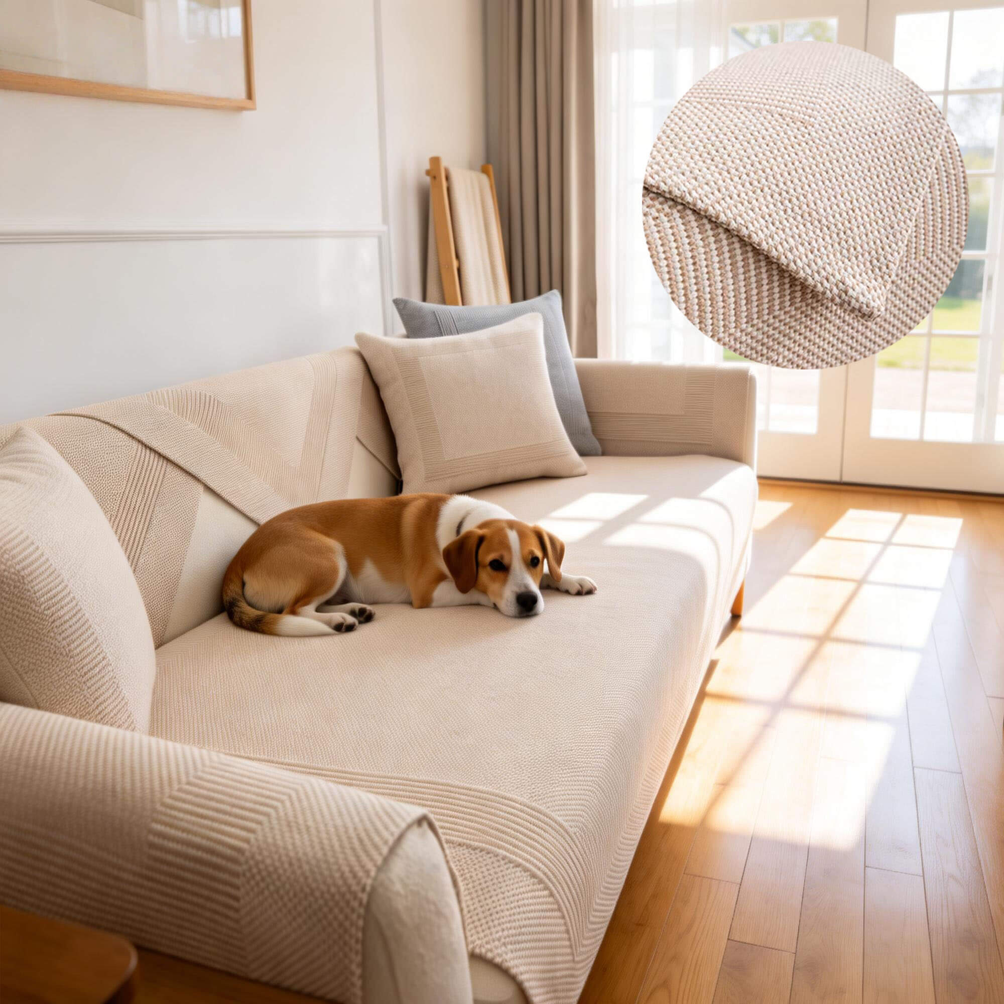 Drapée Linen Sofa Cover for Pets, Sectional Sofa Cover