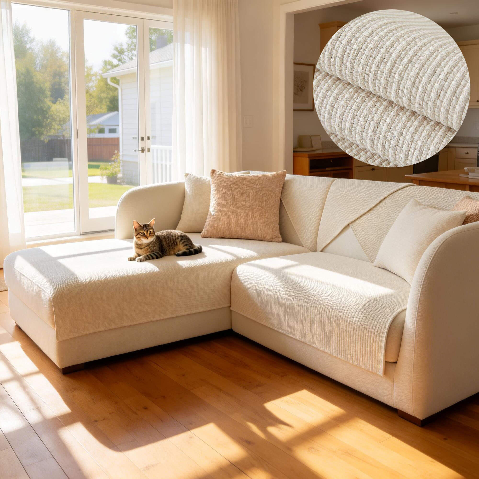 Drapée Linen Sofa Cover for Pets, Sectional Sofa Cover