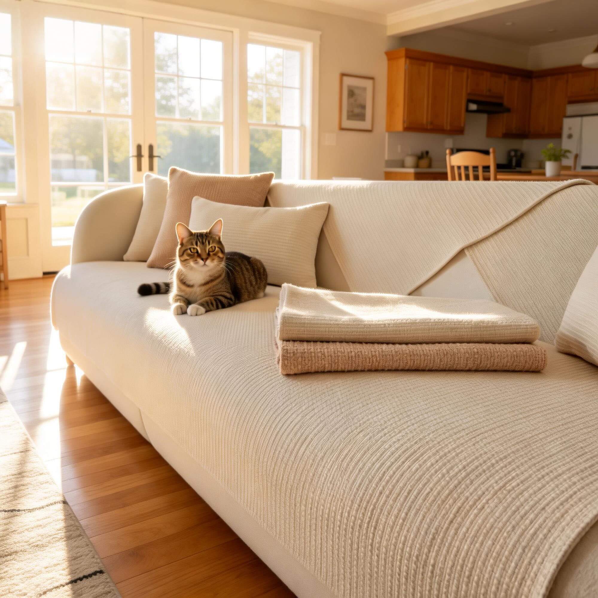 Drapée Linen Sofa Cover for Pets, Sectional Sofa Cover