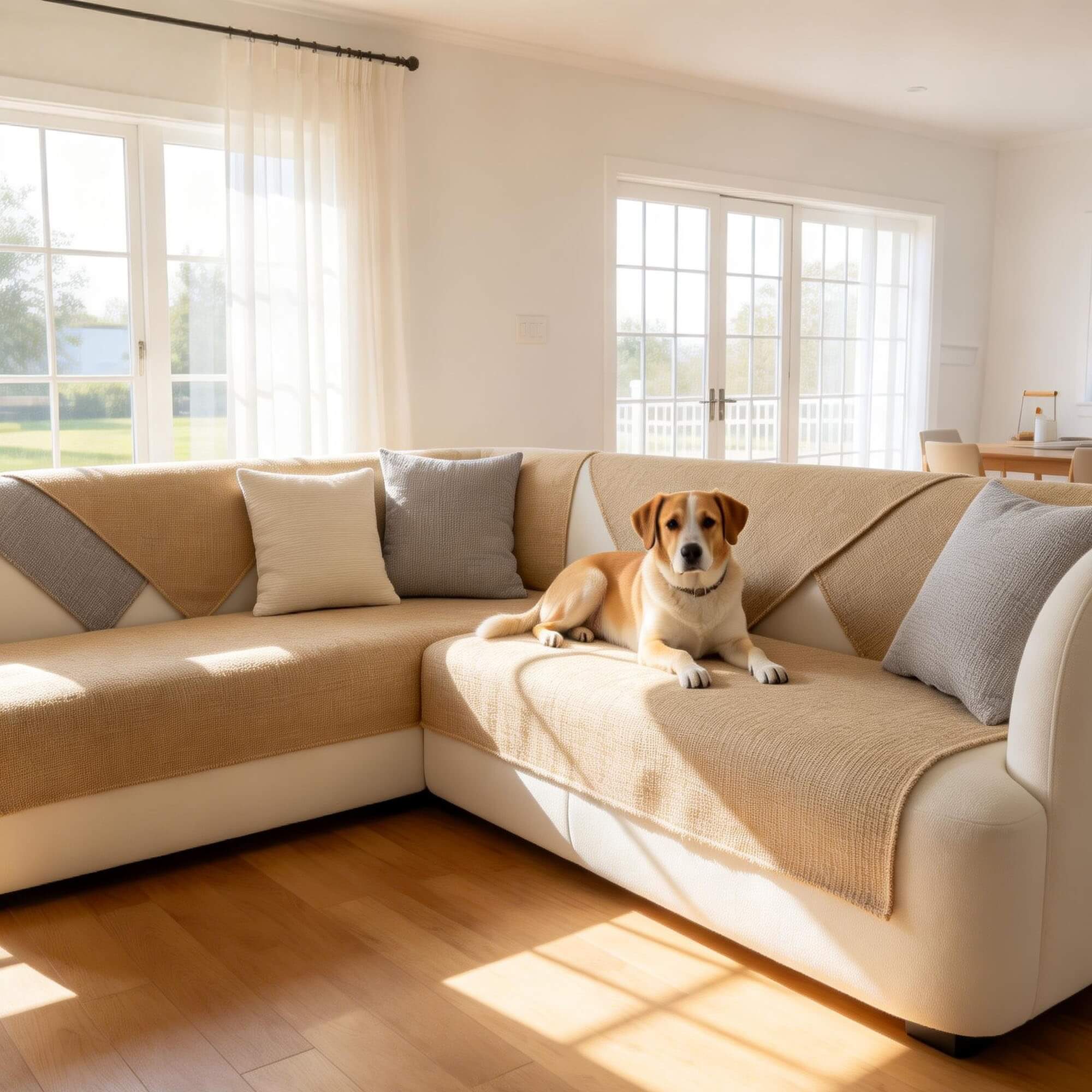 Drapée Linen Sofa Cover for Pets, Sectional Sofa Cover