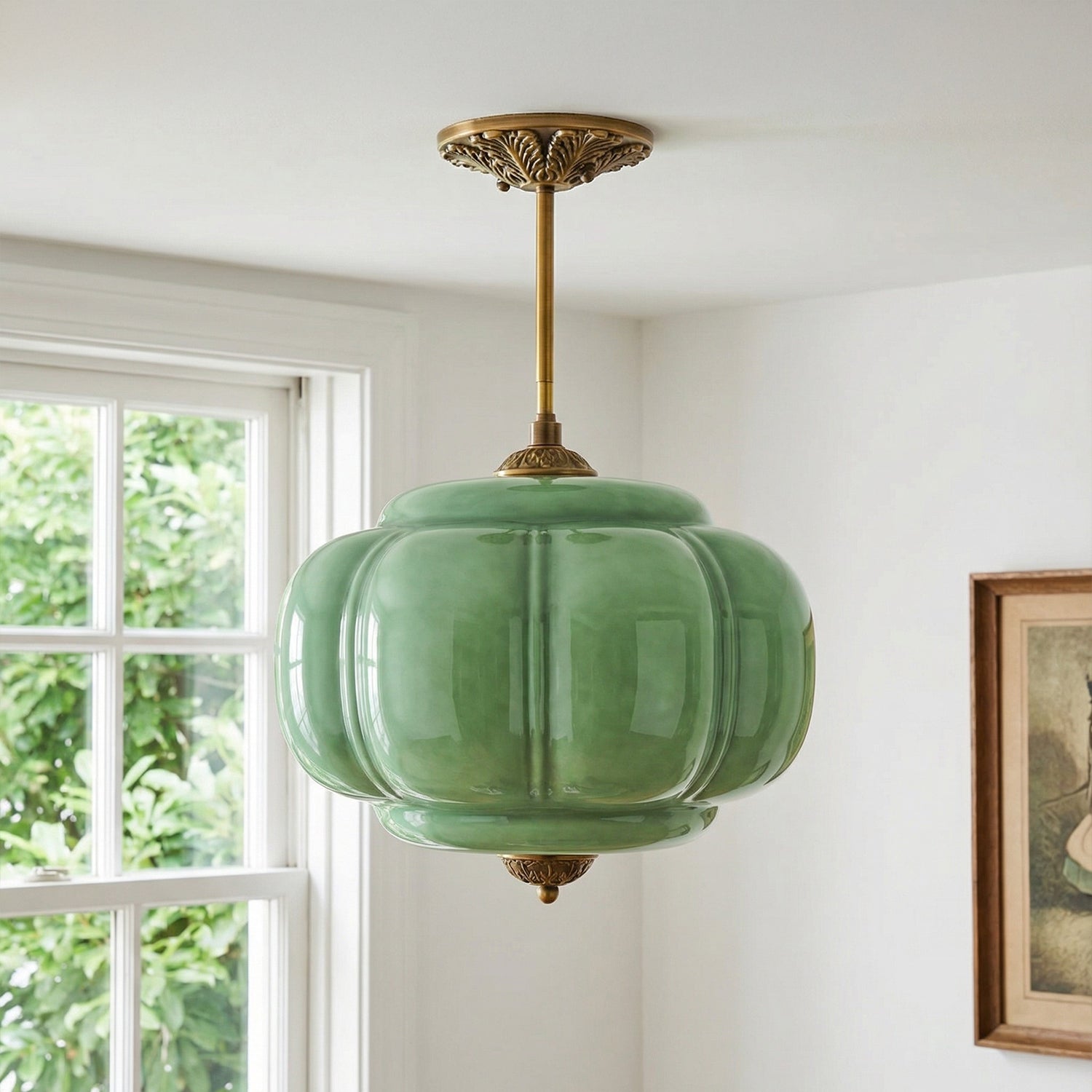 Lumen Milk Pumpkin Glass Pendant Light